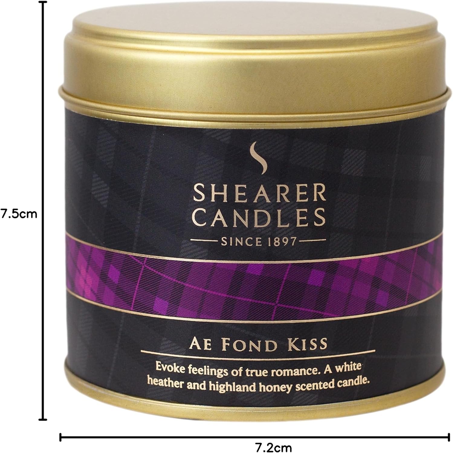 Shearer Candles Ae Fond Kiss Large Scented Tartan Tin Candle - Ivory