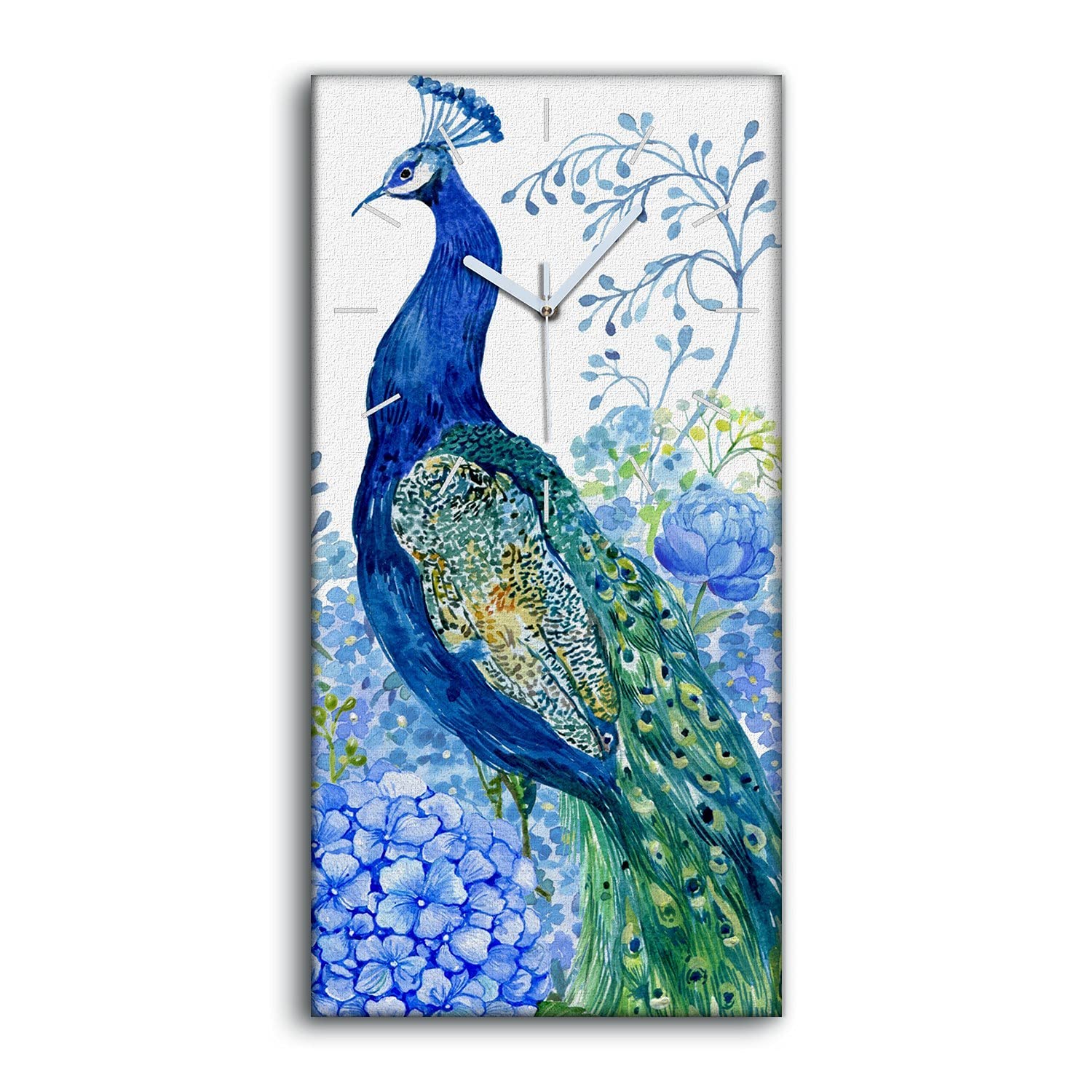Horloge sur Toile Oiseau et Fleurs 30x60cm avec Mains Blanches pour Salon