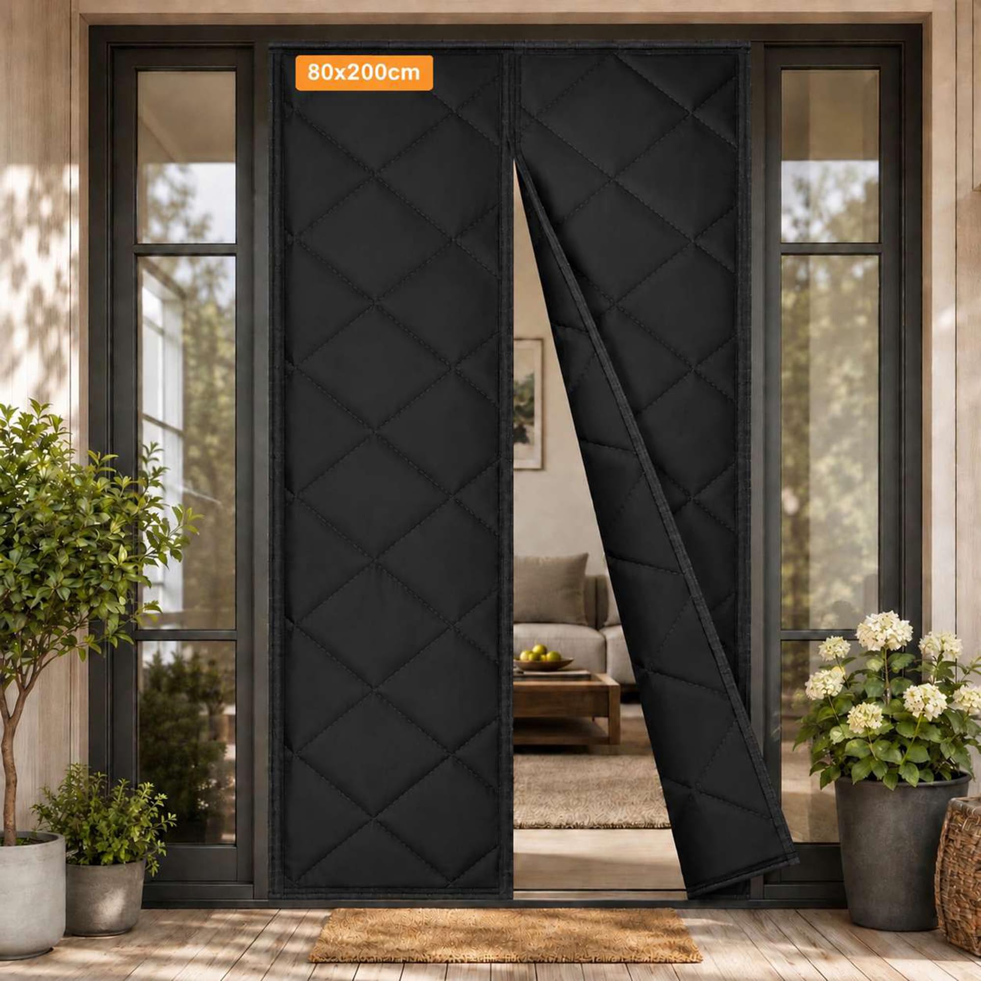 NeoTones Magnetic Insulated Door Curtain for Winter 200 X 80cm (Black)