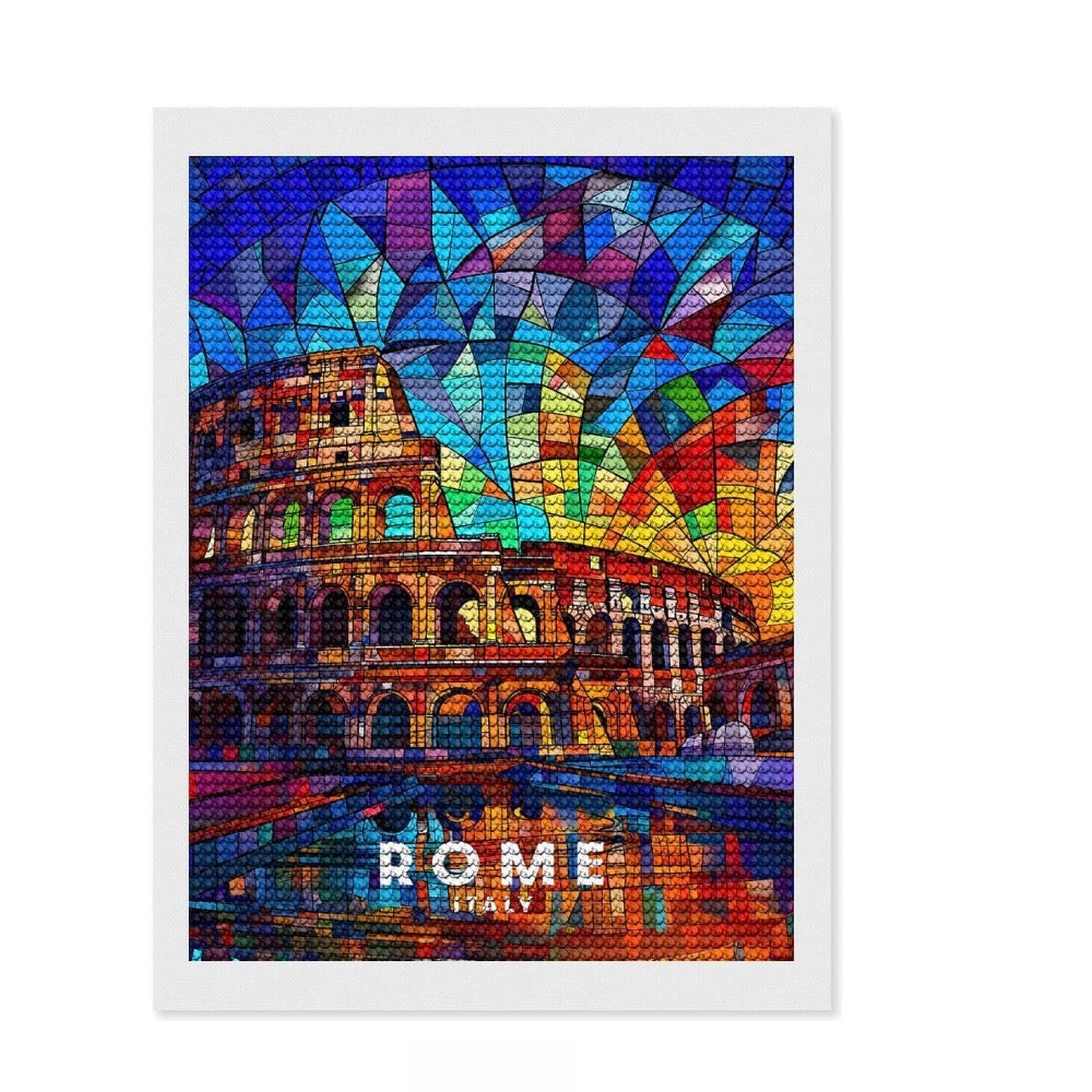 Junmoney Rome Round Drill Diamond Painting 12"x16", Easy to Enjoy, Stress Relief Craft, Bedroom Decor, Thoughtful Handmade Gift