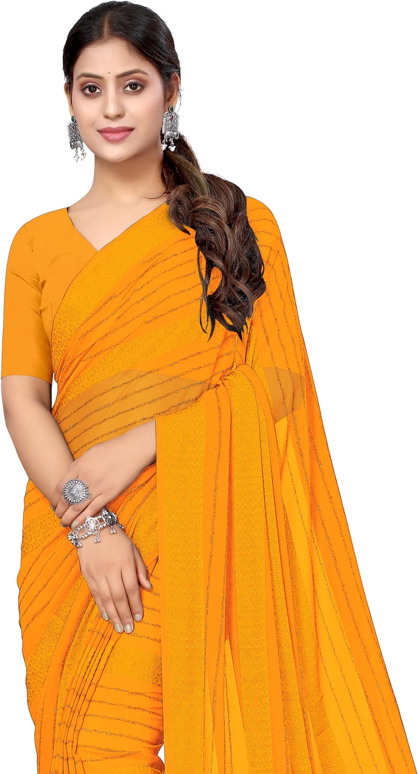 MIRCHI FASHION Women's Georgette Solid Saree with Blouse Piece
