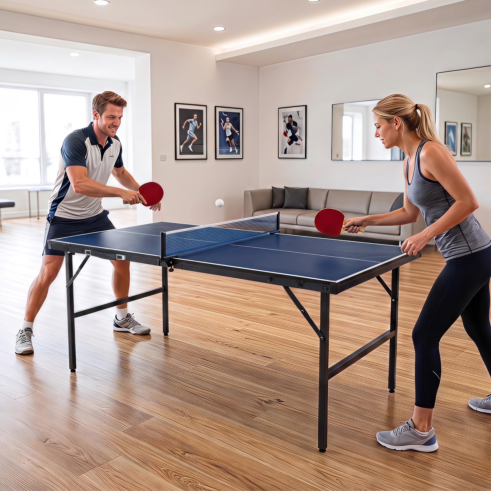 COSTWAY Tavolo da Ping Pong Pieghevole da Esterno ed Interno | Tavolo da Tennis Portatile con Rete, 2 Racchette, Palline e Maniglia, Set Giochi di Ping Pong Salvaspazio per Famiglie