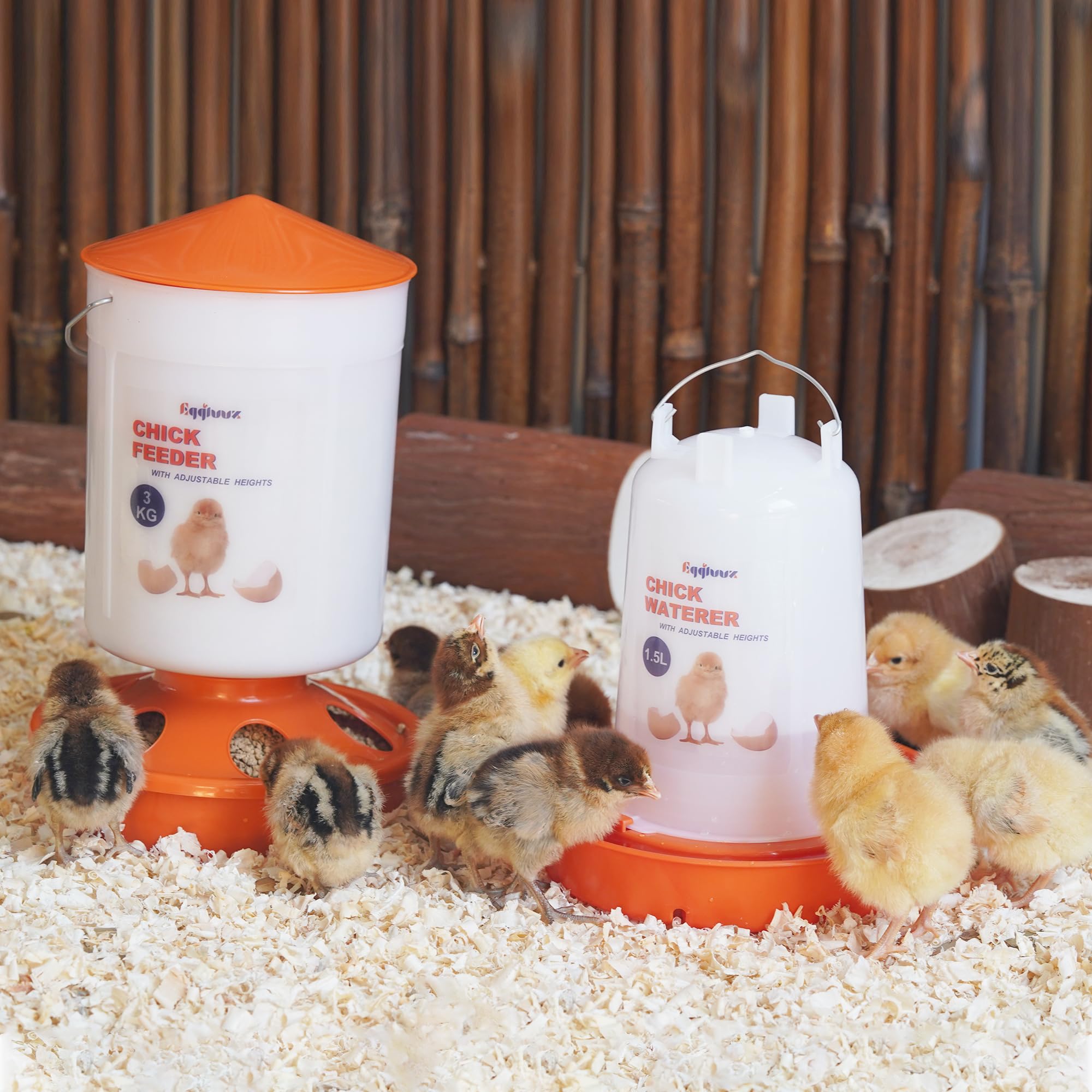 Eggluuz Kit de comedero y bebedero para pollitos, comedero para pollitos de 3 kg y bebedero para pollitos de 1,5 L con 3 alturas ajustables