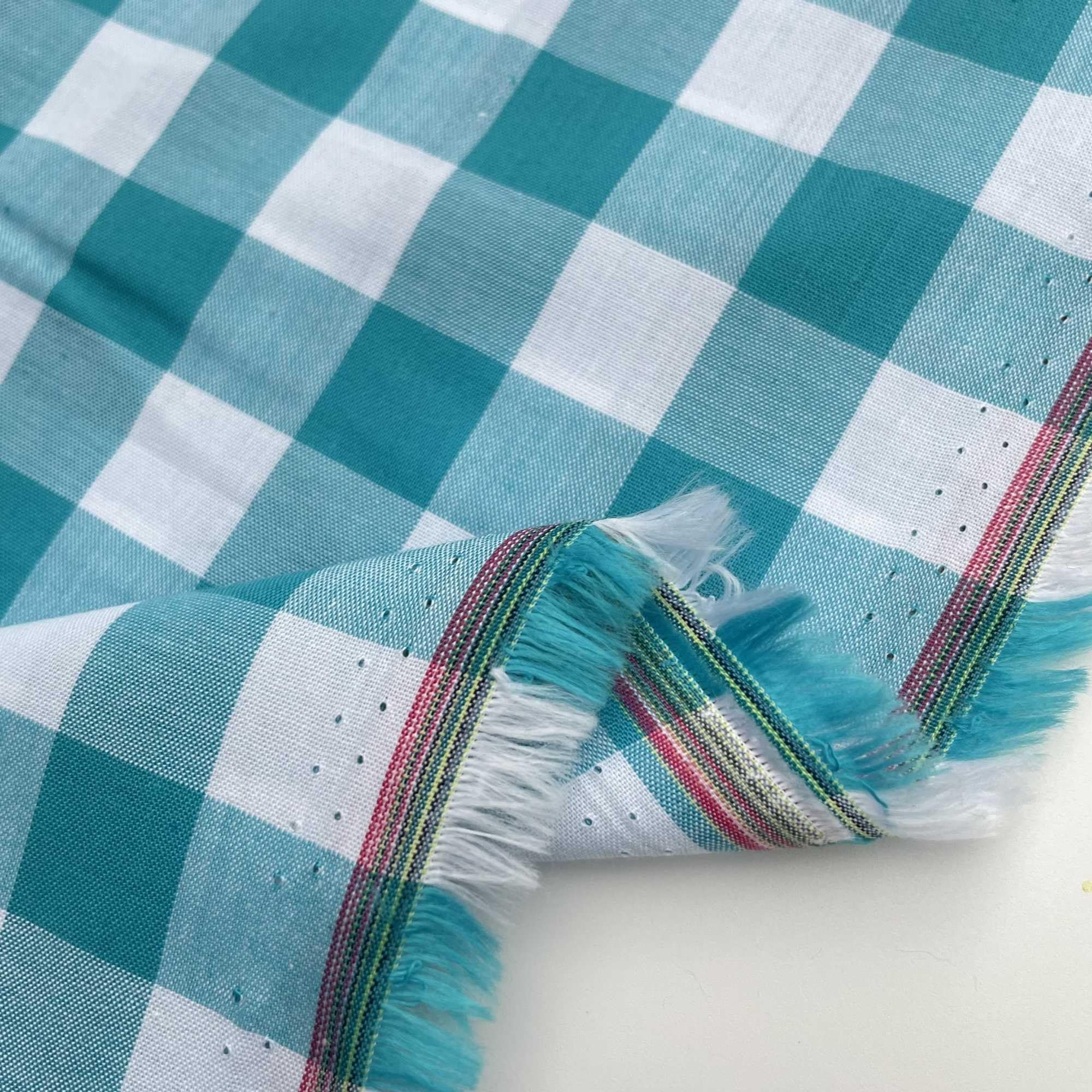 100% Yarn Dyed Cotton John Louden 17mm Gingham Check Squares Home Textiles Upholstery Dress Table Covering Fabric Material | 56" - 144cm Wide (per Half Metre, Turquoise Blue)