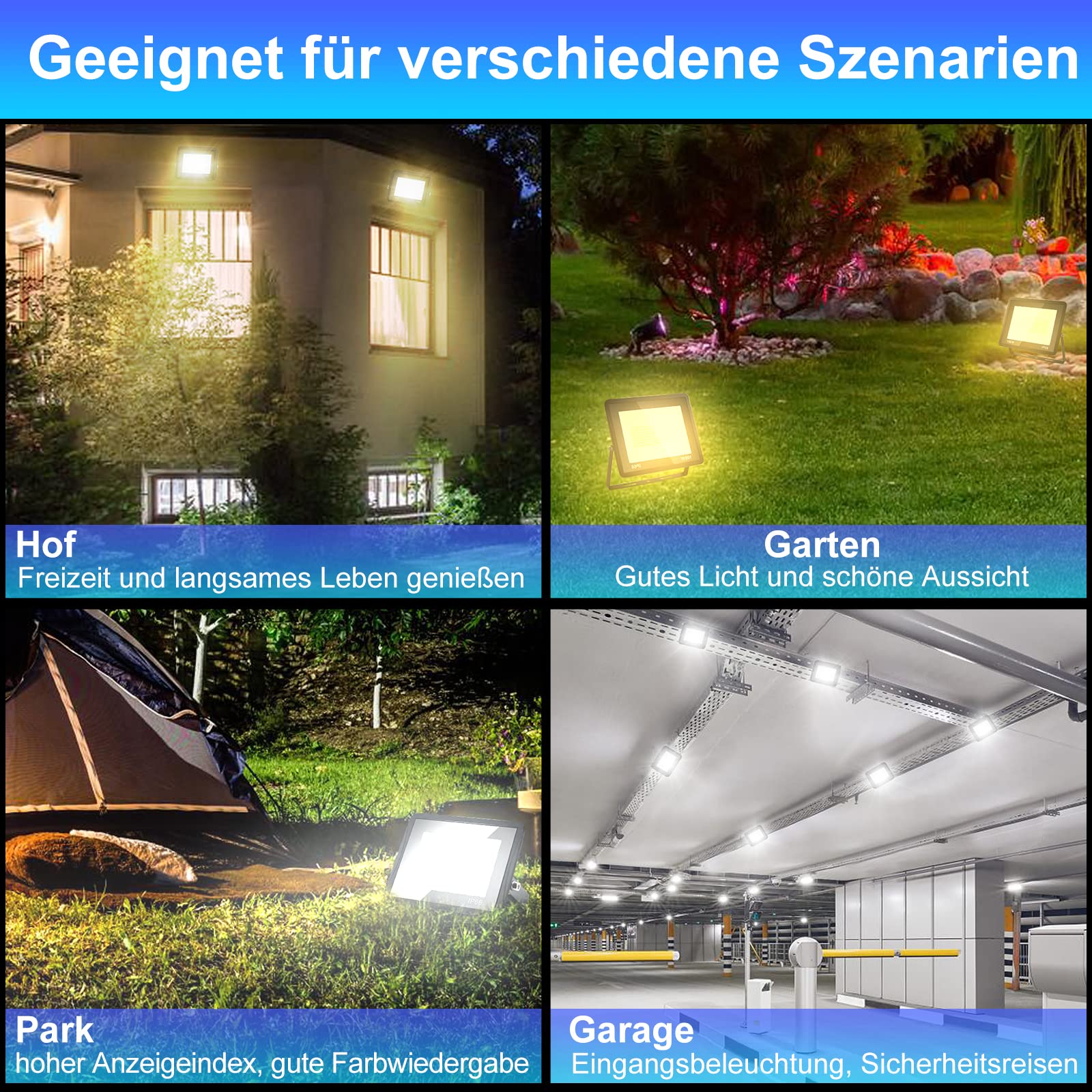 Lospitch LED Strahler, 100W Scheinwerfer Superhell 8500LM 6000K Kaltweiß Außenleuchte, Flutlicht IP66 Wasserdicht Außenstrahler für Garten, Auffahrt (Kein Stecker)