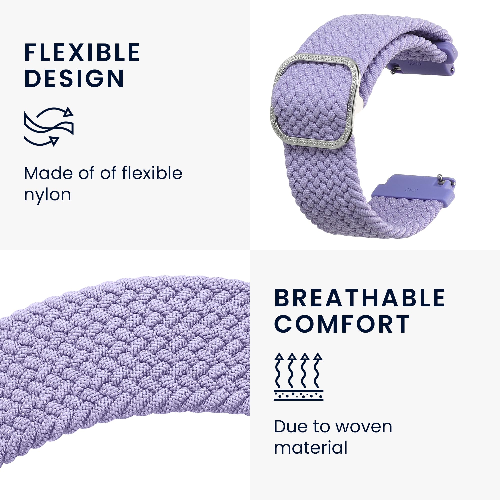 kwmobile Nylon Band Compatible with Garmin Venu Sq 2 Music/Sq 2 - Band Replacement Strap for Fitness Tracker - Lavender - Image 3