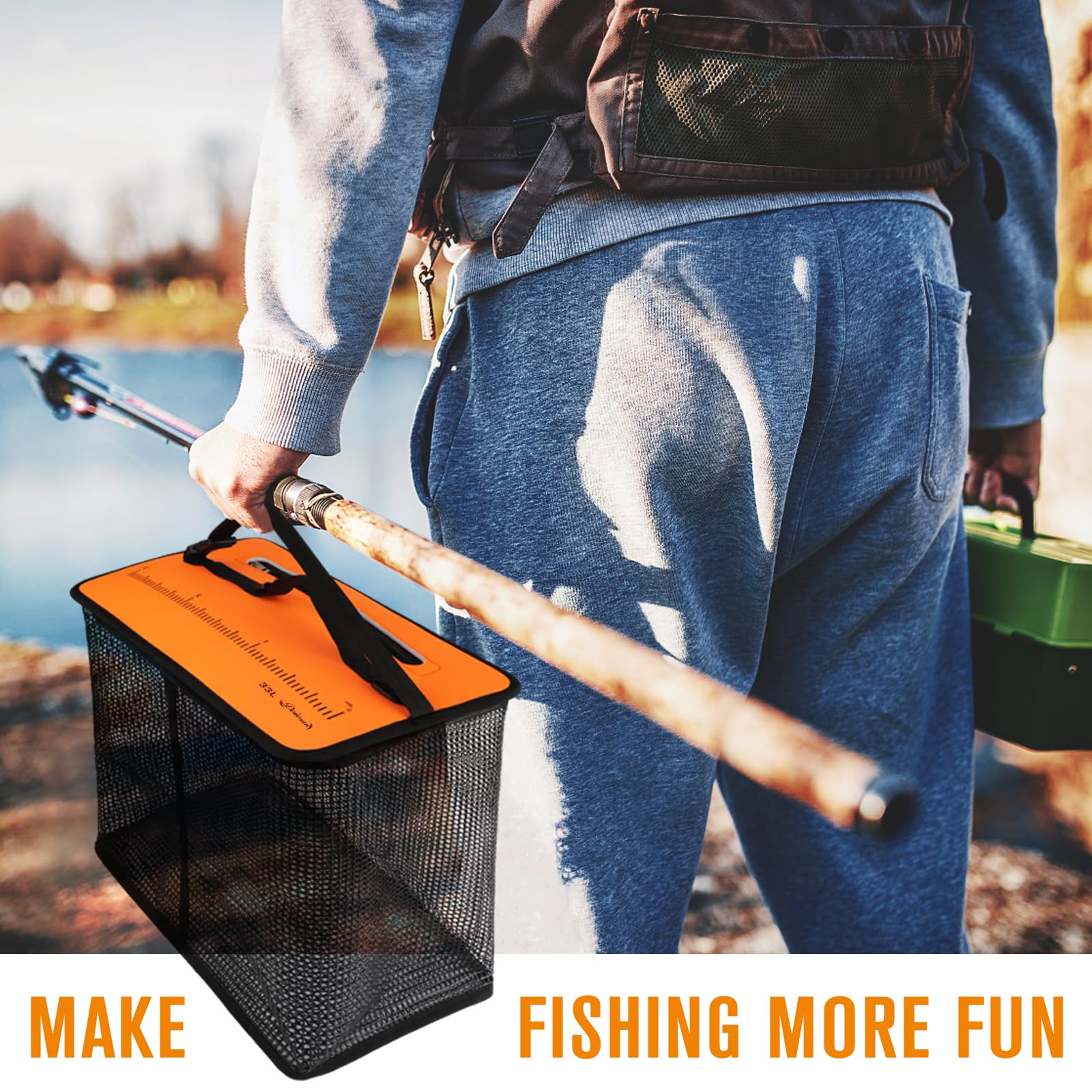Dovesun Panier de Pêche Flottant, Filet à Poisson Pliable et Portable - Séchage Rapide en Caoutchouc Enduit - Cage de Stockage d'Appâts de Pêche 3.5-10 Gallons