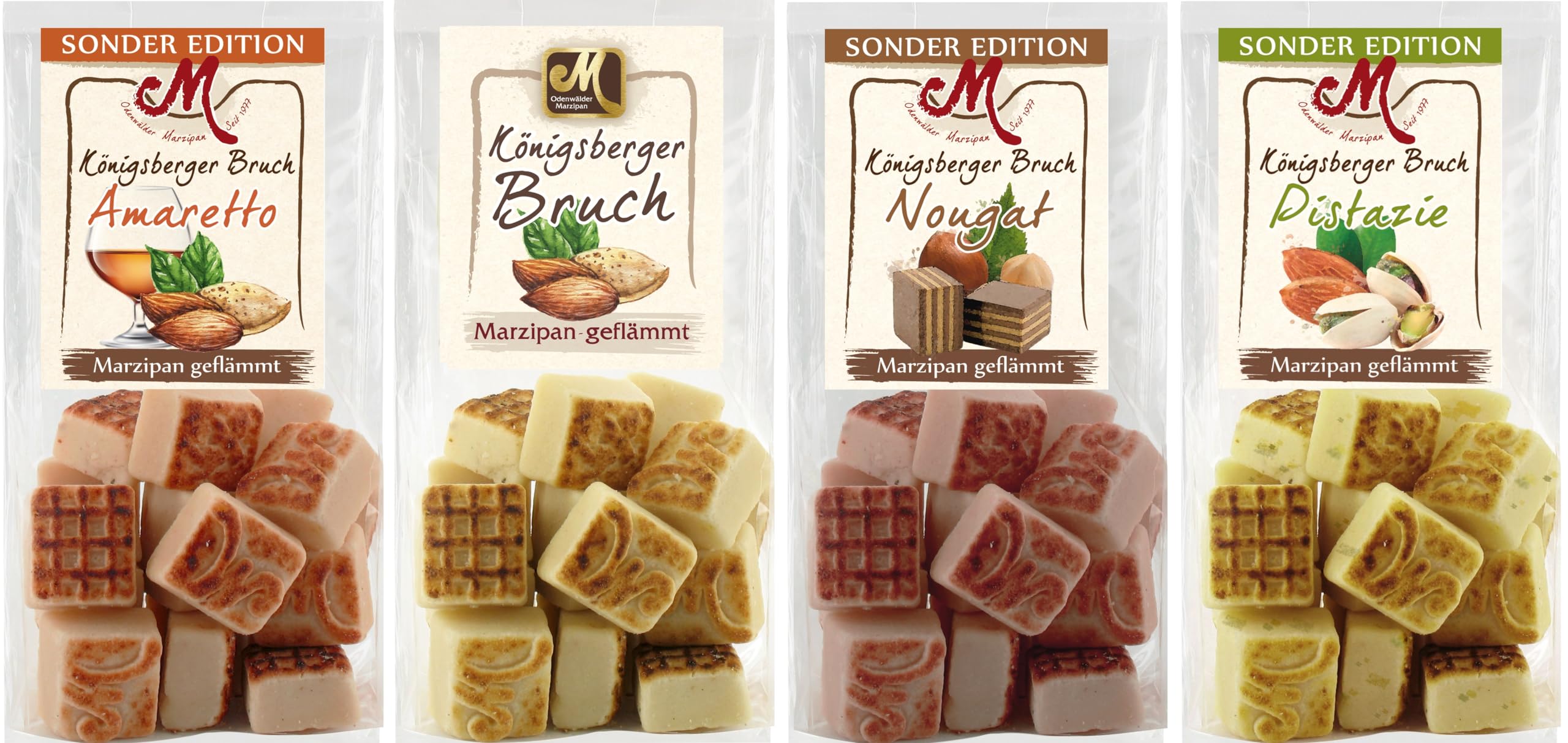 4 x Odenwälder Marzipan Königsberger Bruch Nougat Pistazie Amaretto Sonderedition 850g