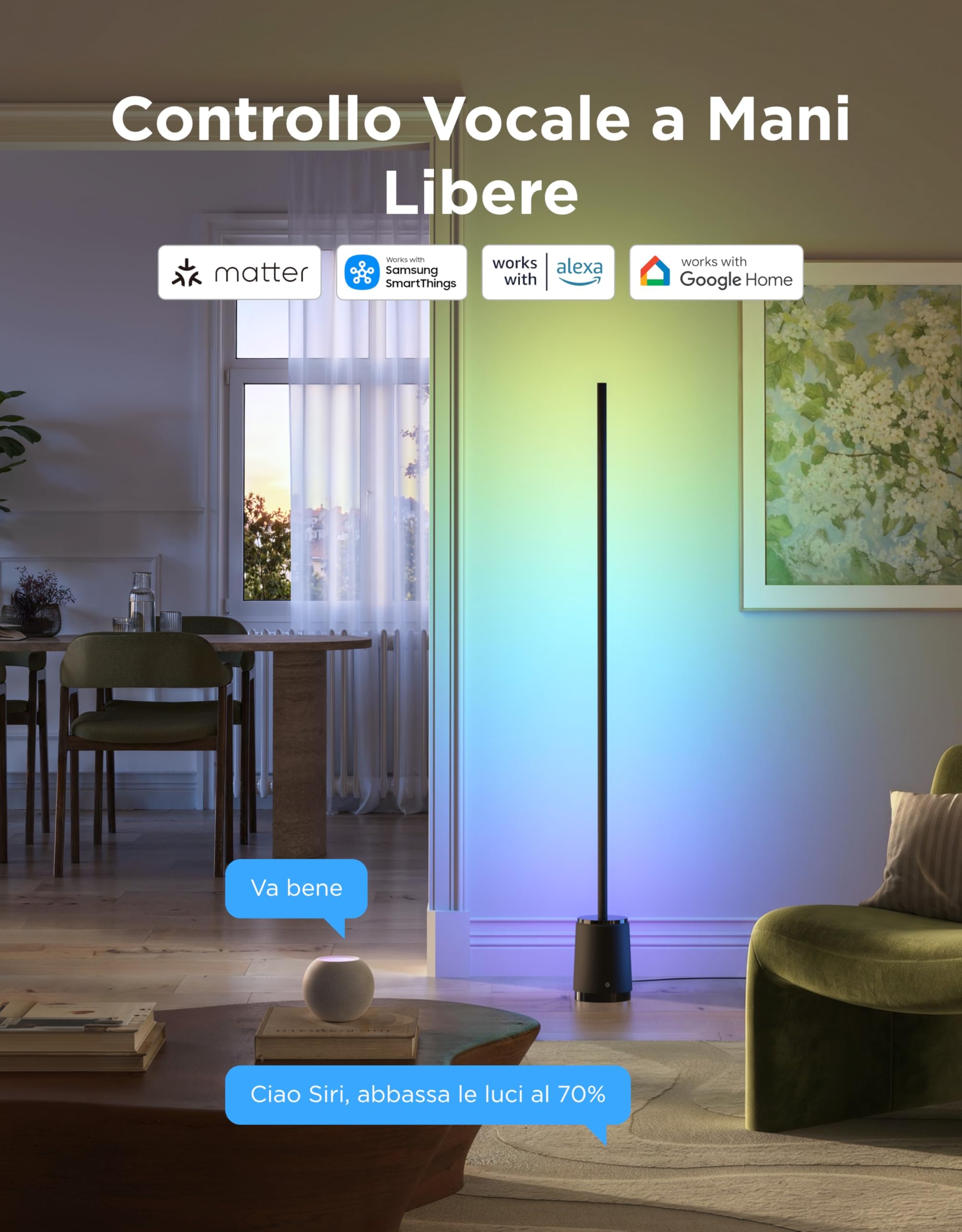 Govee Lampada da Terra 3 Lite RGBICWW, 1400lm Lampada da Terra Salotto e Camera da Letto, 152cm Piantana Moderna con Sincronizzazione Musicale, 105+ Scene, Compatibile con Alexa Matter, Nero