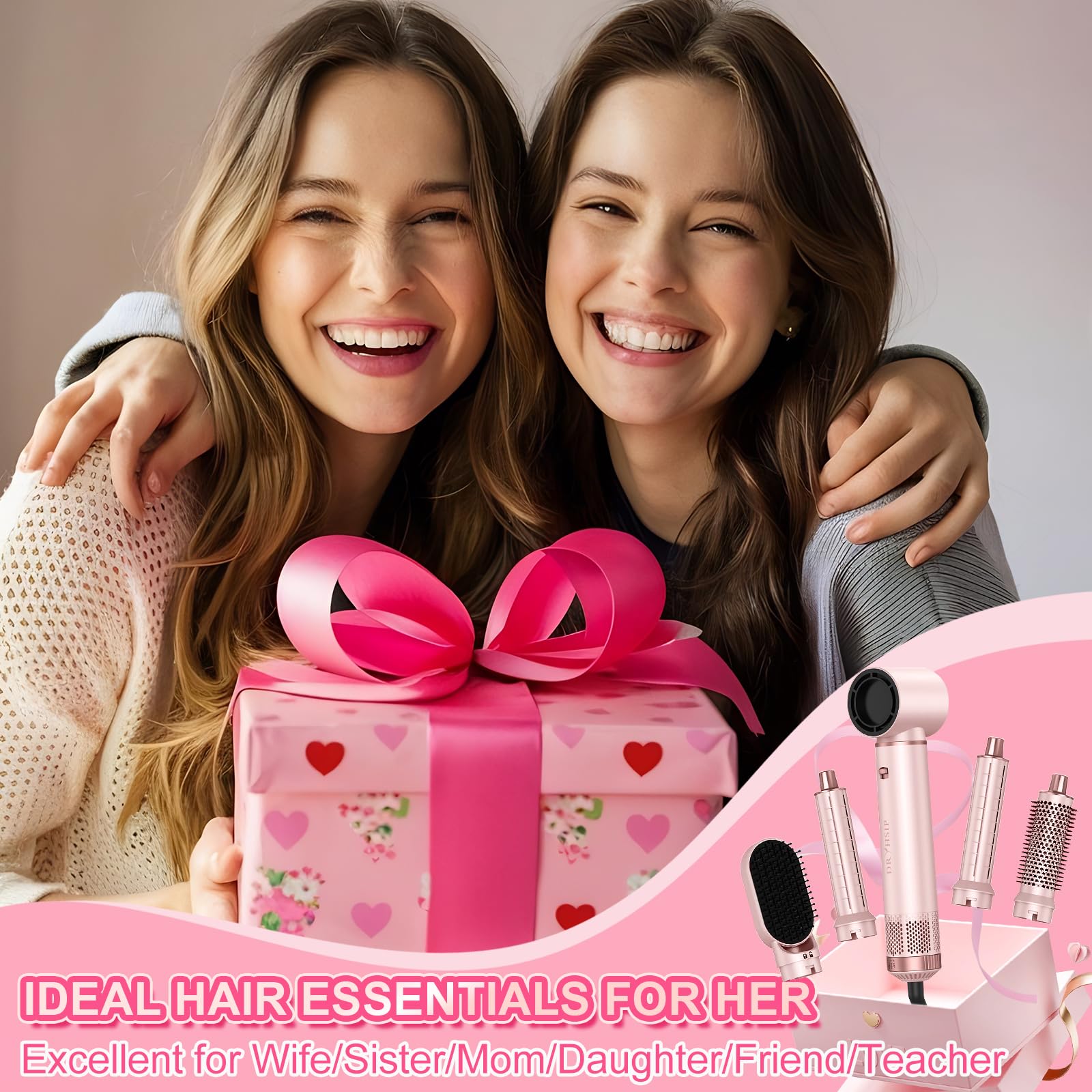 Dryhsip Cepillo Secador, Cepillo de Aire Caliente 5 en 1, Secador y Moldeador con Cabezales Desmontables (Rizador, Voluminizador, Alisador, Rizador), Viaje Ligeros para Mujeres (Sakura)