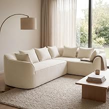 OUYESSIR 111" Oversized Sectional Sofa for Living Room, Modern Luxury Chenille 4-Seater Couch Extra Deep Seat L-Shape Curved Cloud Couch with 7 Throw Pillows, Cream White