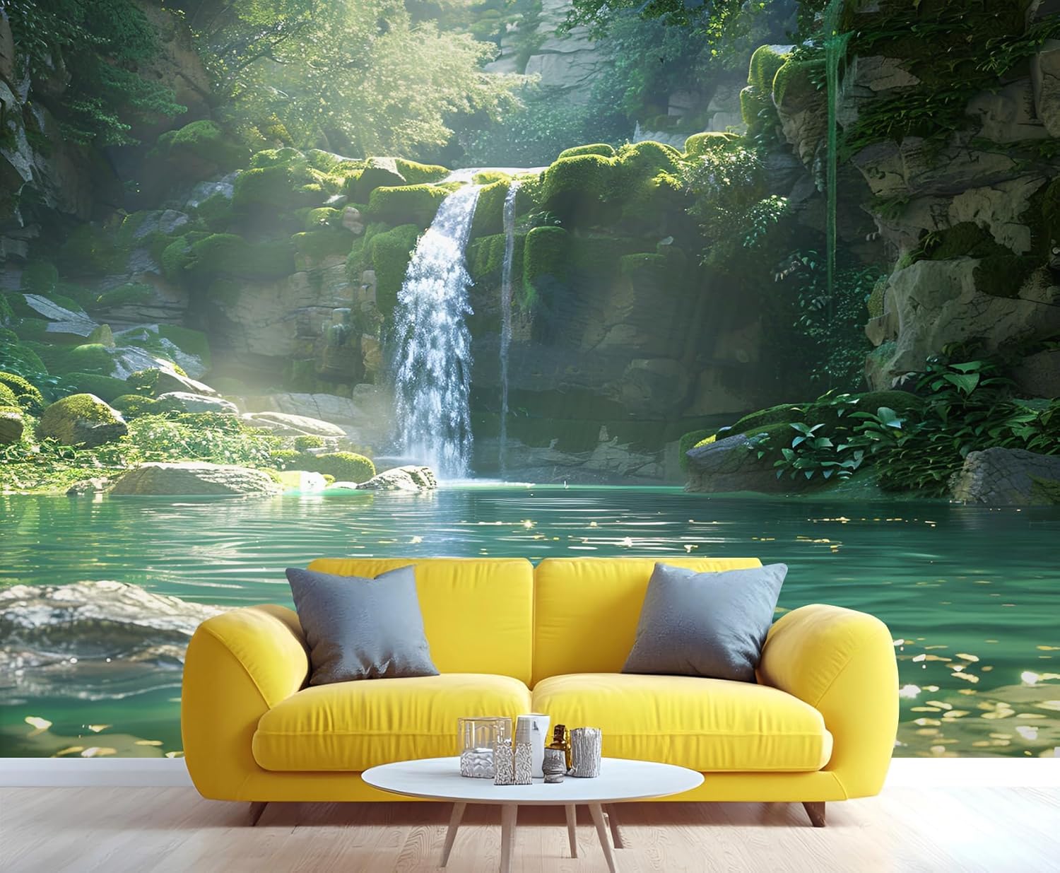 Forest Wallpaper Murals, Waterfall Wall Mural, Lake Wallpaper for Bedroom Living Room Home Decor - 79" x 55" (Not Peel n' Stick)