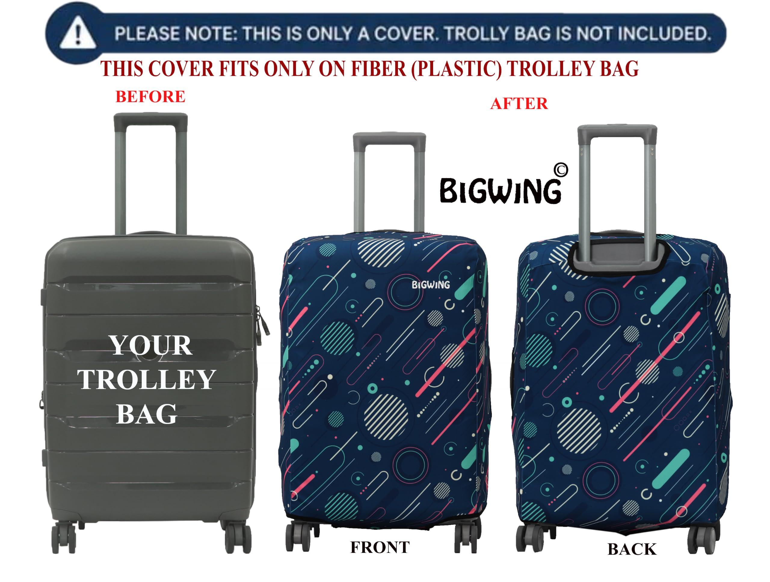 BIGWING Tela de poliéster con impresión geométrica protectora dura para equipaje (sólo cabe en la bolsa de fibra/plástico), Multicolor, 24 Inch (65 CM) Trolley Bag Cover, Accesorios de viaje