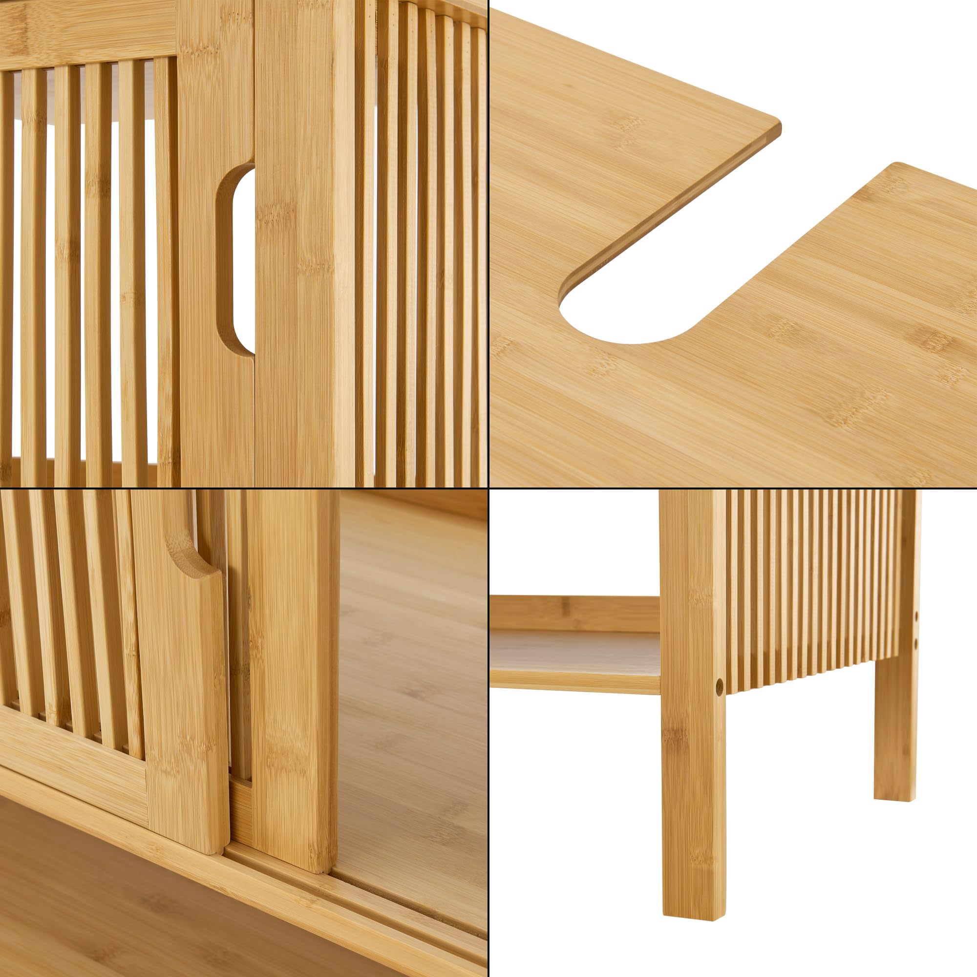 [en.casa] Armadio Sottolavabo Mobile da Bagno con 2 Ante Scorrevoli e Scomparto Aperto Armadietto in Bambù per Lavabo da Appoggio Mobiletto per Lavandino 60 x 100 x 45 cm