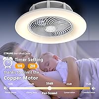 Vista 5 de Bladeless Ceiling Fan with Light and Remote Control 22" Low Profile Ceiling Fan Modern Enclosed Multi-Speed Indoor Ceiling Fan 3 Color Temperatures