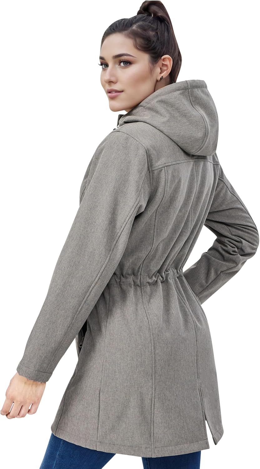 Women's Fleece Jacket Long Soft Shell Insulated Warm Winter Coat Waterproof Windbreaker Hood Parka - Image 2