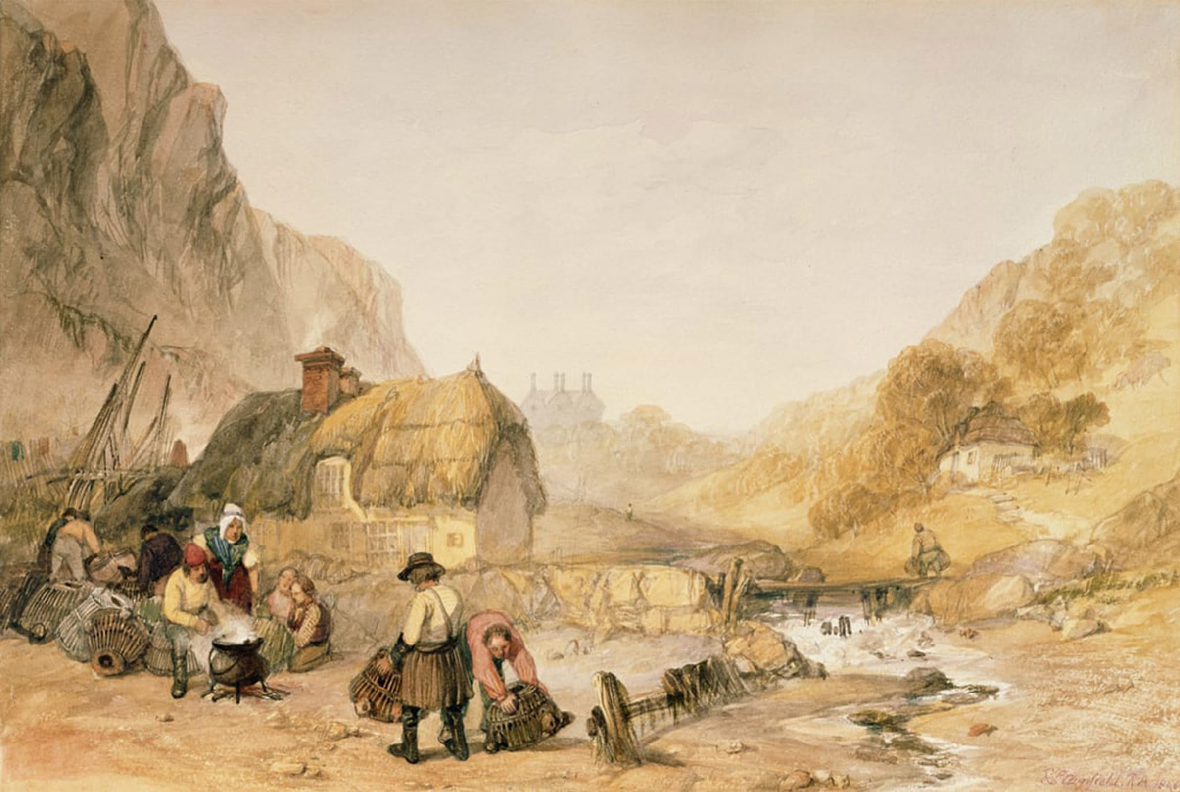 ARTXLXXBN Famous Painting Canvas Artwork Graffiti Print the Lobster Boilers by William Clarkson Stanfield Portrait Canvas Image for Home Decor 60x90cm
