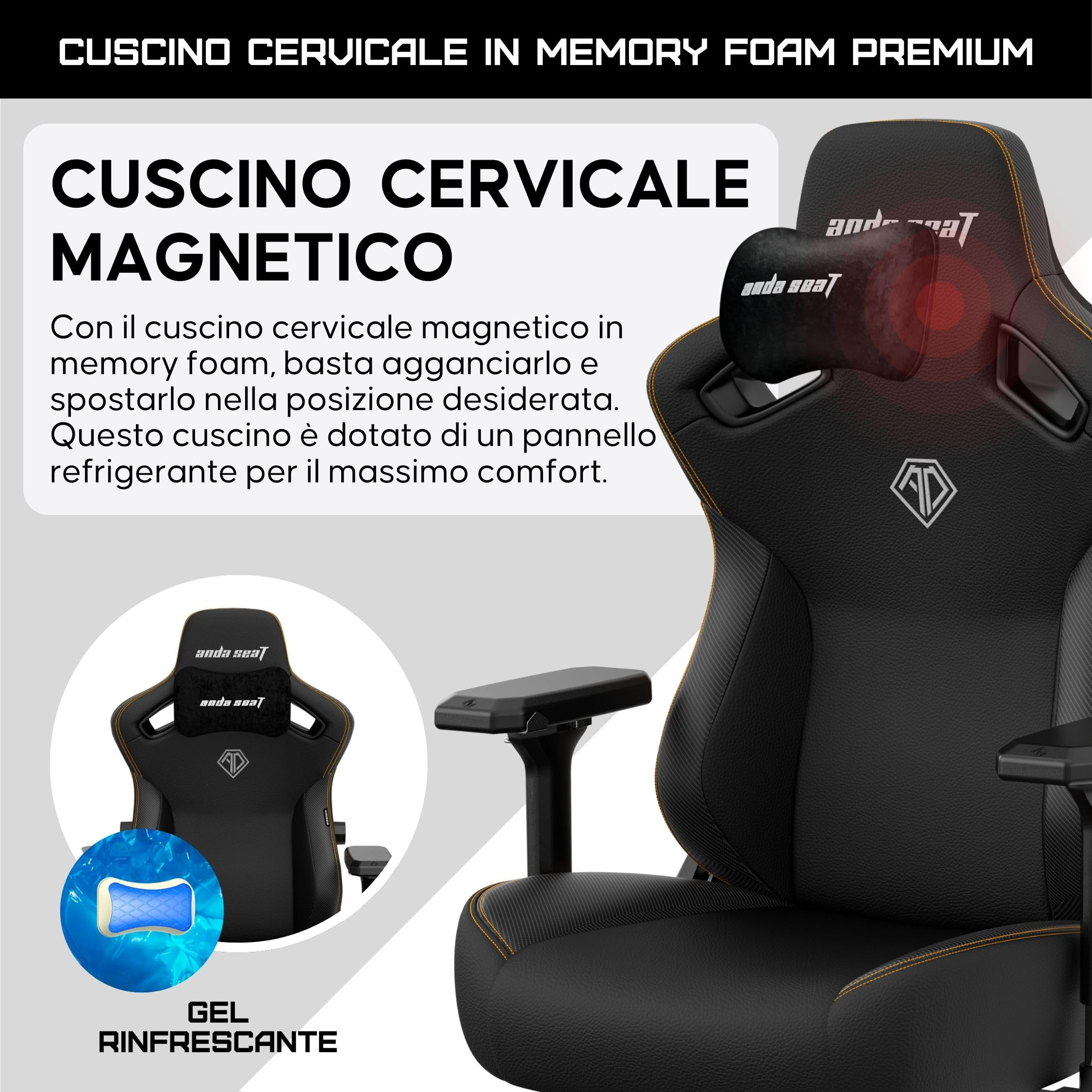 Anda Seat Kaiser 3 Large Sedia gaming Ergonomica per adulti - in Similpelle, con Supporto Lombare e Braccioli Regolabili 4D, Poltrona Gaming Reclinabile e Comode, per Ufficio o casa, Nero