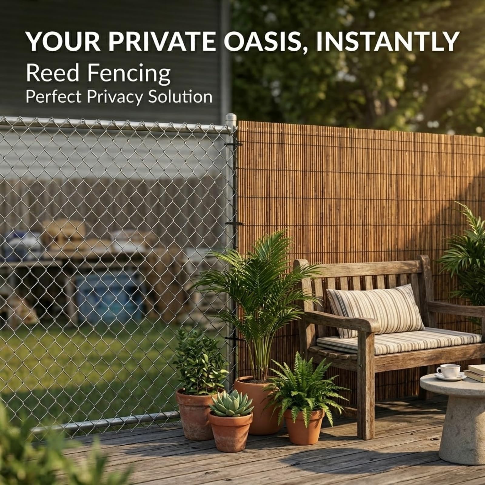 Canisse en Roseau Naturel Brise-Vue Jardin, Canisse en Roseau pour Balcon Terrasse et Clôture, Écran de Confidentialité Occultant, Pare-Soleil et Brise-Vent(Brun,61x762cm(2x25ft))