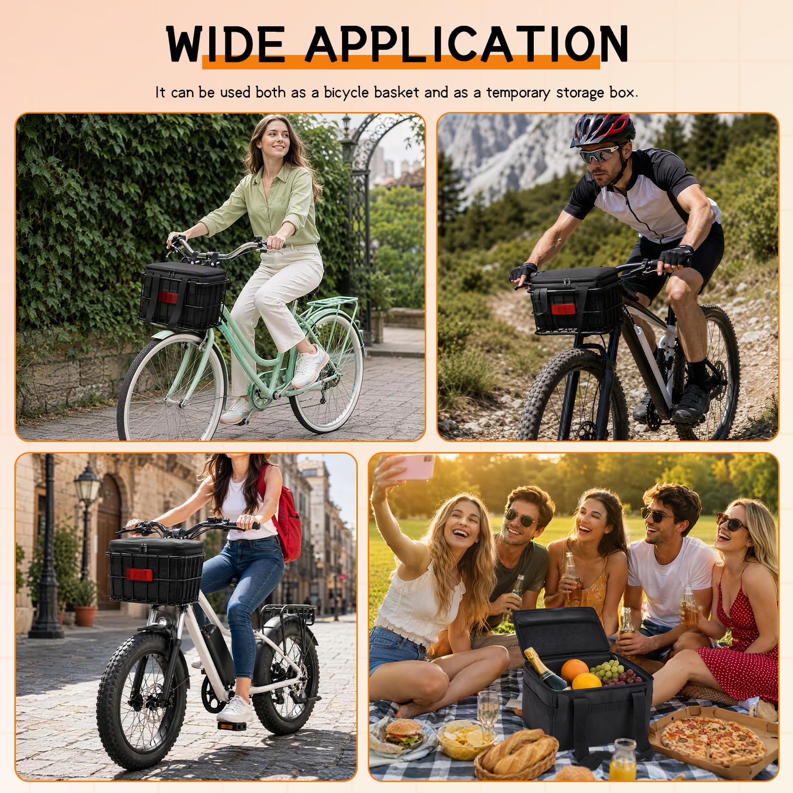 Panier Vélo Avant avec Sac Amovible, Panier Guidon Vélo en Métal avec 3 Fixations, Panier pour Vélo Antirouille 10,8L pour VTT, Vélo Ville, Vélos Pliants, Vélo Électrique