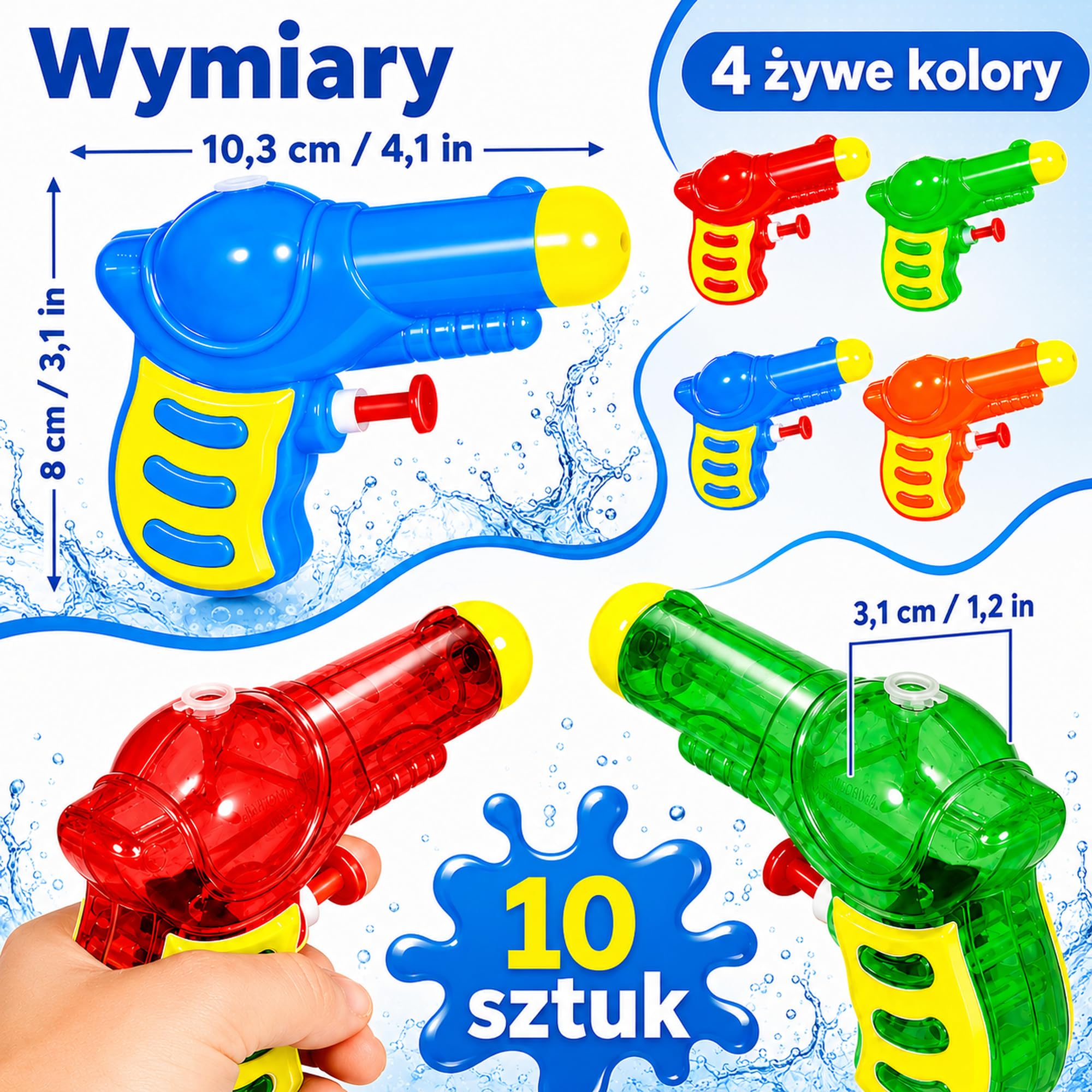 Pistolety na Wodę dla Dzieci 10 Sztuk, Mini Pistolety Wodne w 5 Wariantach Kolorów, Zabawka Wodna od 3 Lat na Basen, Plażę, Ogród, Urodziny, Wakacje i Letnią Zabawę