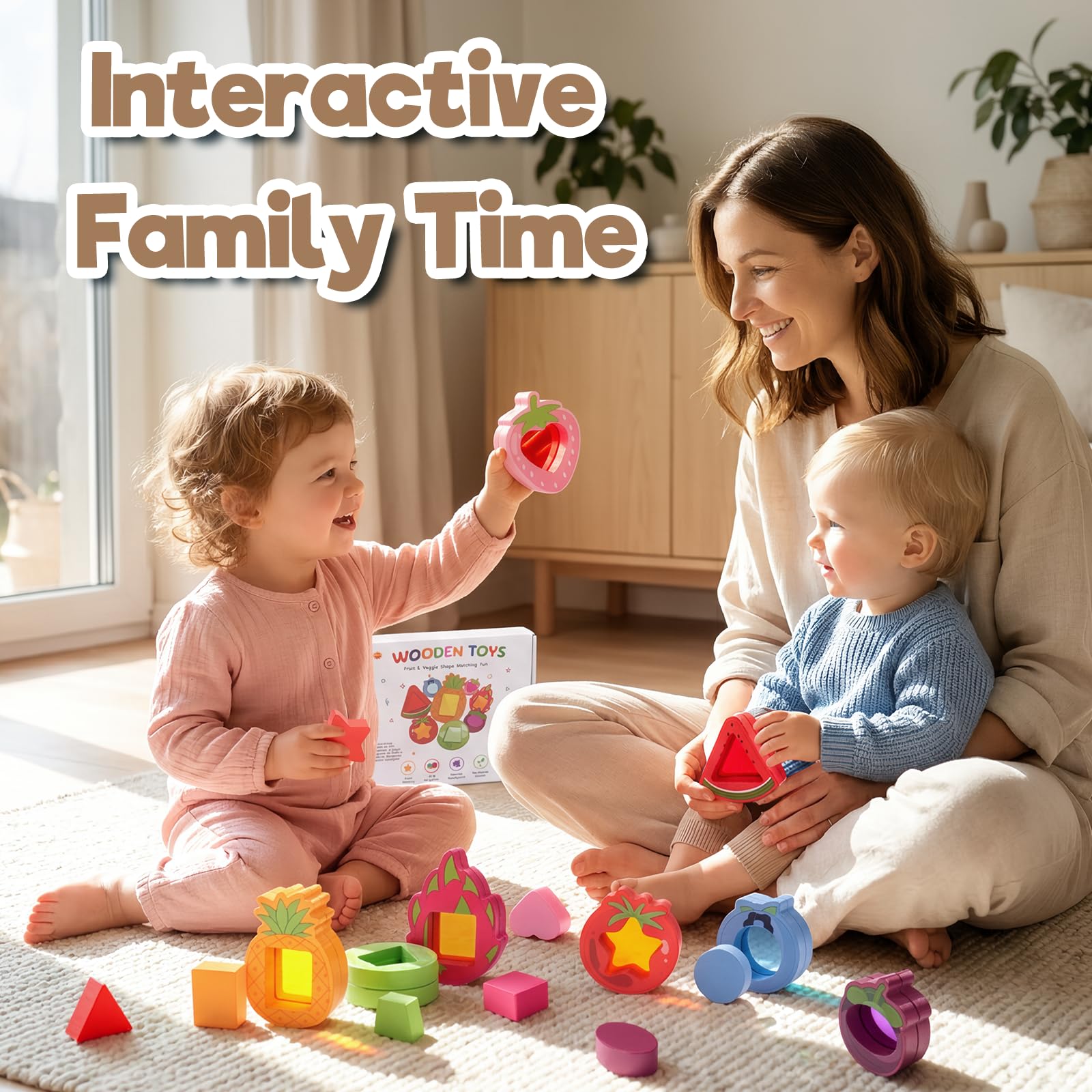 Jouet Bebe 1 an, Jeux Bebe 1 an, Jouet Montessori en Bois Cadeau Bebe 1 ans | Jeux Enfant 1 an Montessori en Bois et Acrylique avec Formes, Fruits et Légumes à Associer, Cadeau pour Garçon et Fille