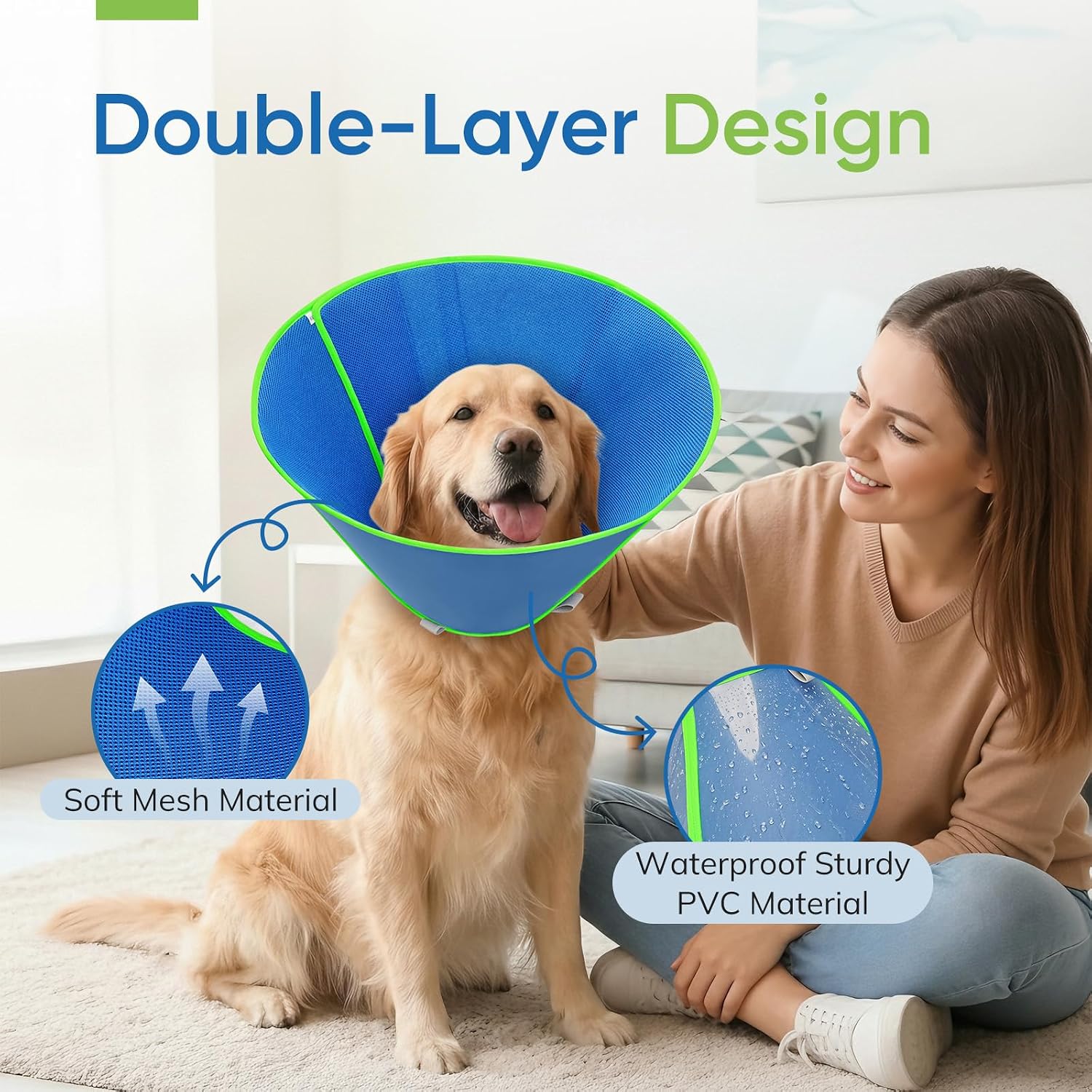 Soft Dog Cone Collar to Stop Licking After Surgery, Mesh Breathable Pet Recovery Collar for Large Medium Dogs, Elizabethan Cone Alternative(XXL)