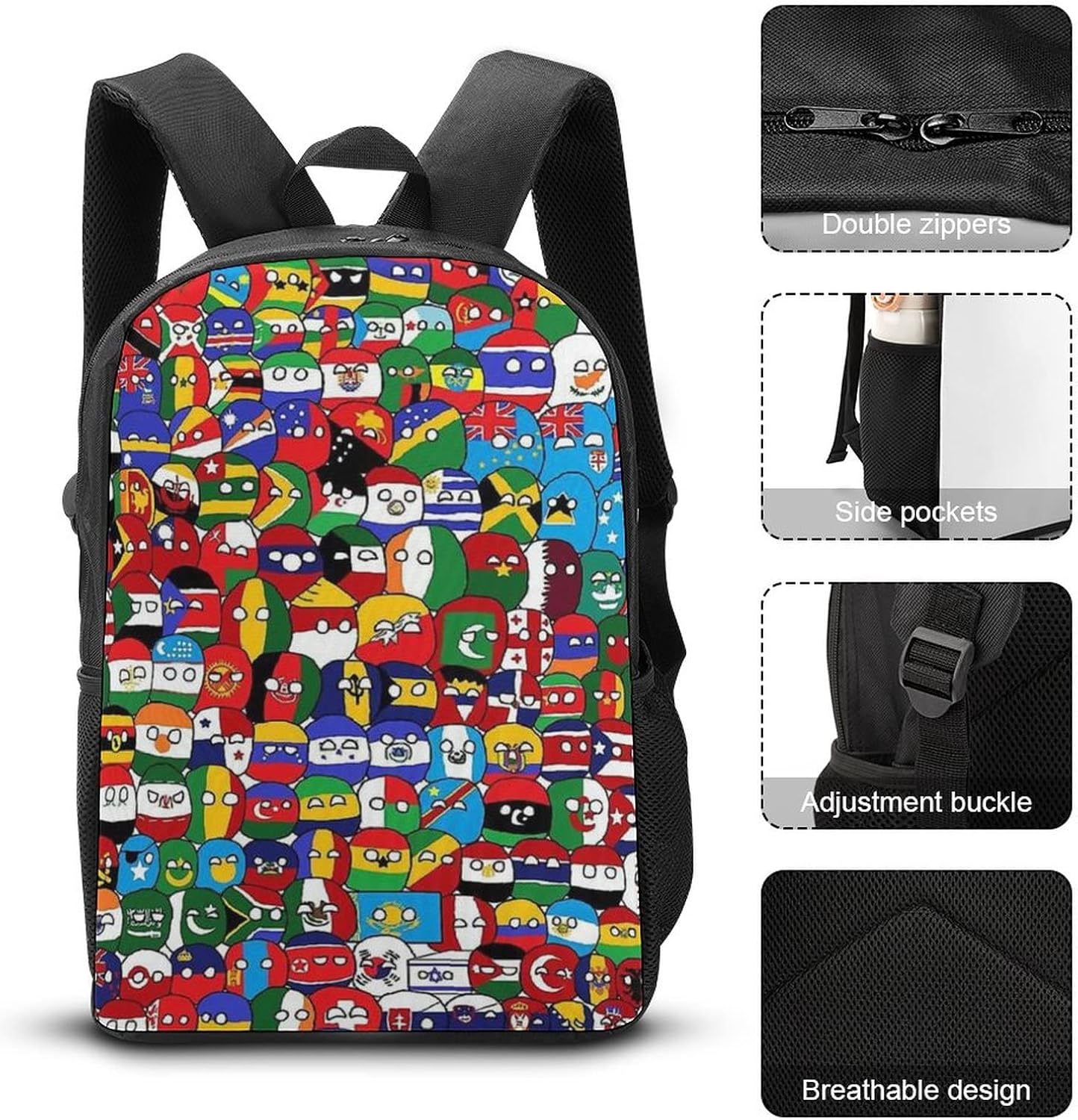 Countryball Polandball World Map School Backpacks Large Capacity Travel Bag Book Bags Sports Daypack for Girls Boys