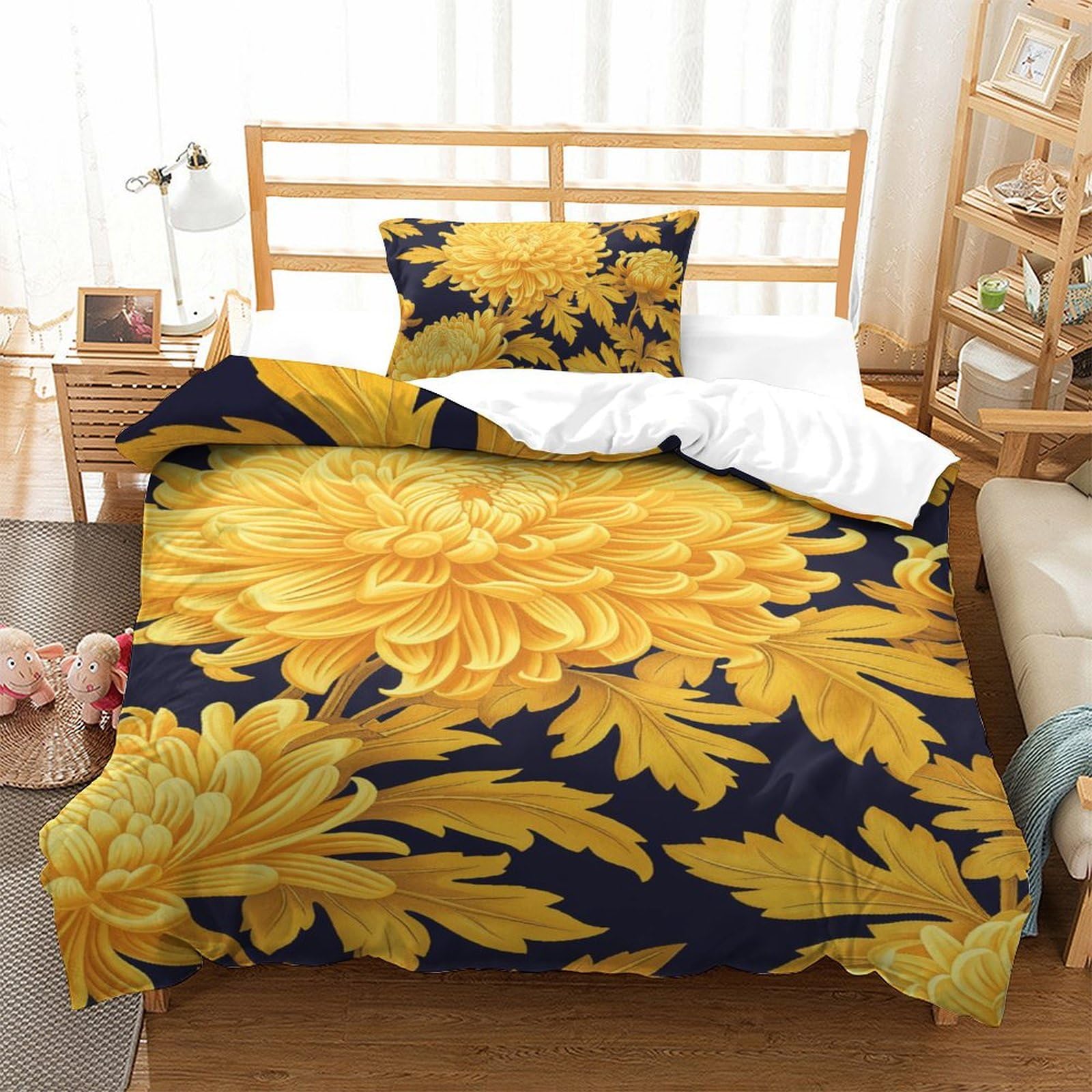 Housse de couette 135x200 chrysanthème 3D ensemble literie microfibre