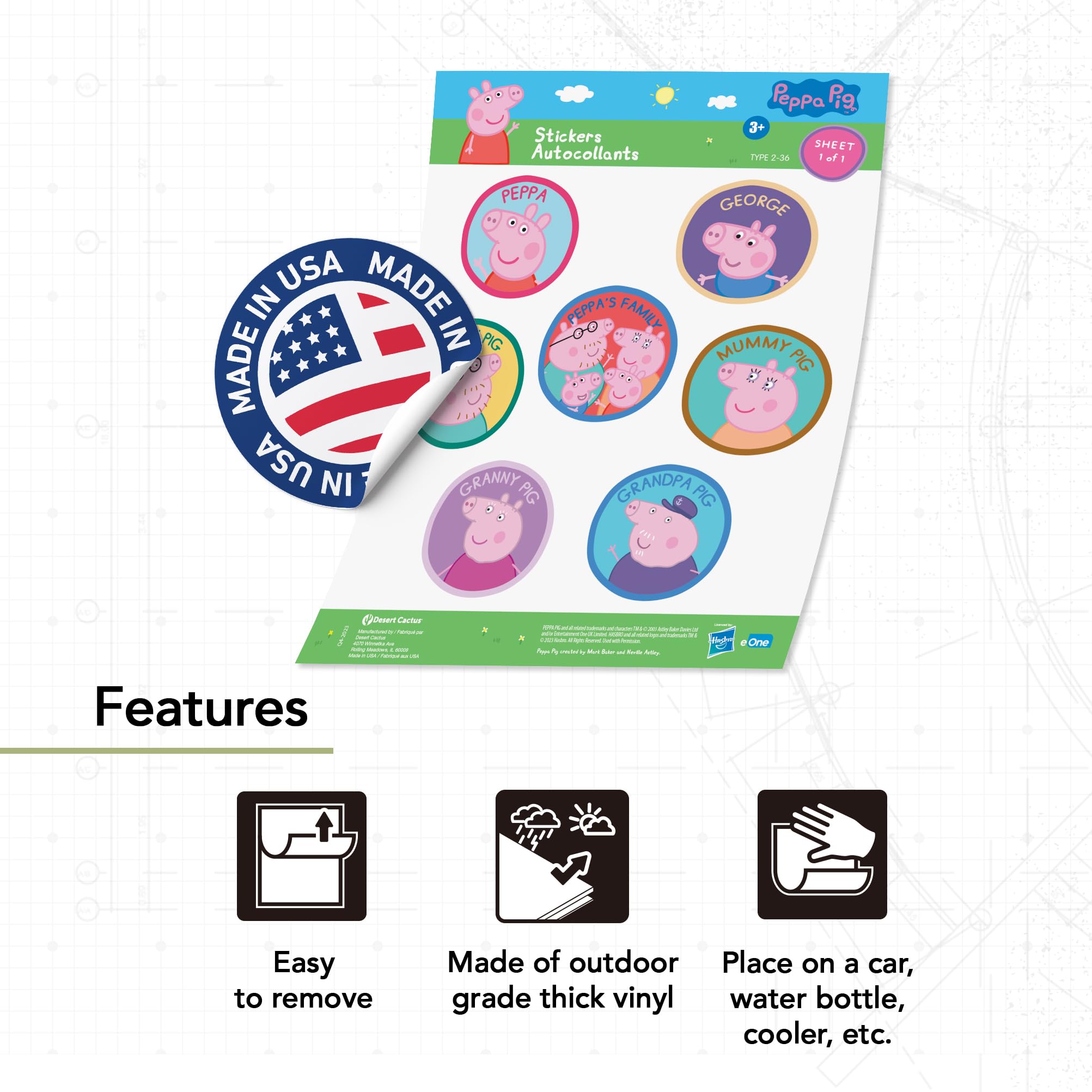 Peppa Pig Stickers 7-Pack - Vinyl Decals For Laptop, Water Bottle, Car Decorations