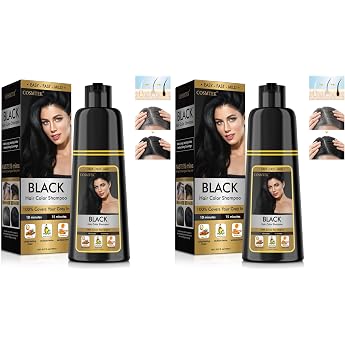 COSMTEK Hair Dye Shampoo - Black Hair Dye Shampoo for Grey Hair Instant 3-in-1 Hair Colour Shampoo for Men and Women 150 ml Black Pack of 2
