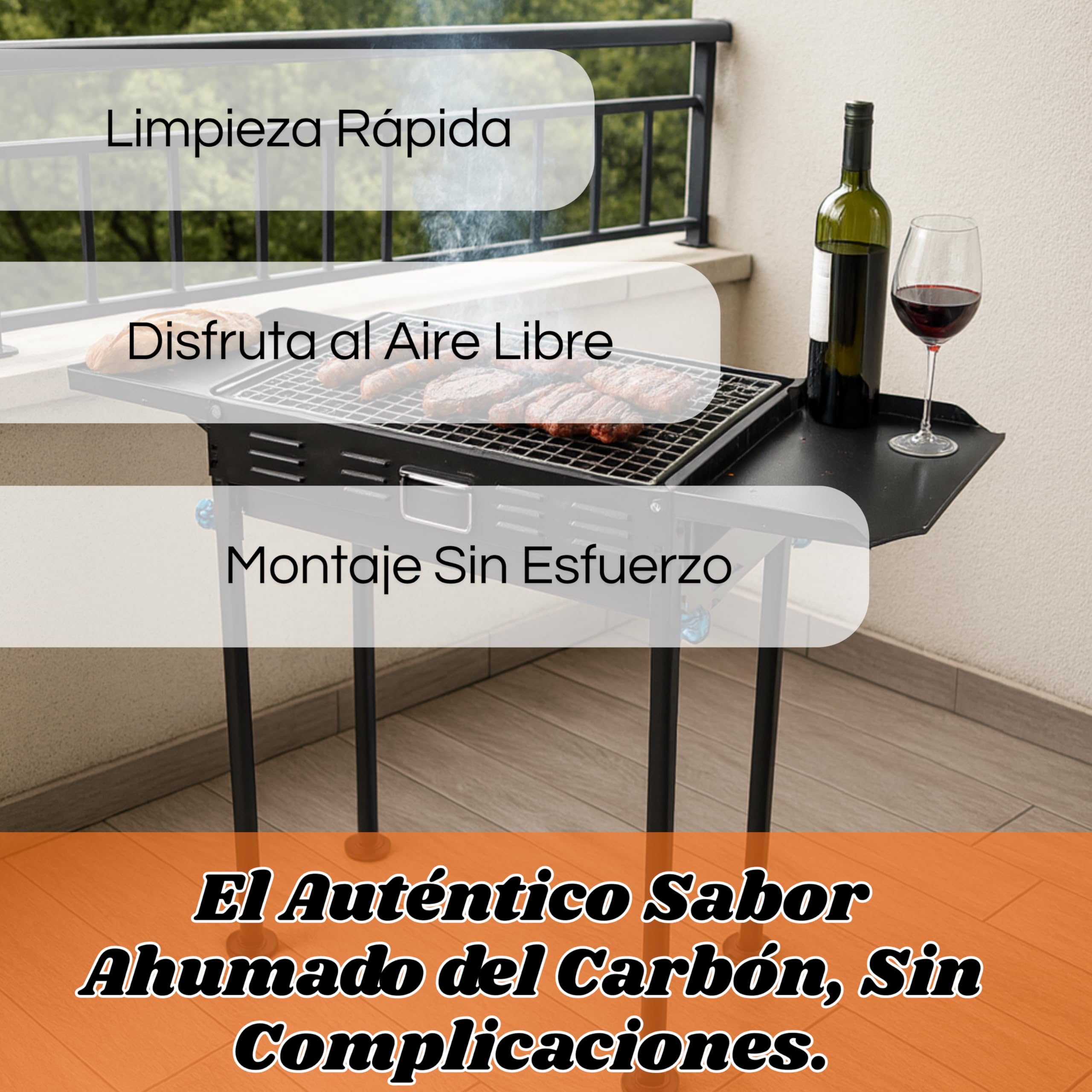 Barbacoa de Carbón Portátil | Parrilla de Carbón Plegable de Acero Inoxidable con Patas Laterales Dobles | Ideal para Jardín, Camping y Picnic | Diseño Multifuncional (Negro, 70cm-118cm-30)