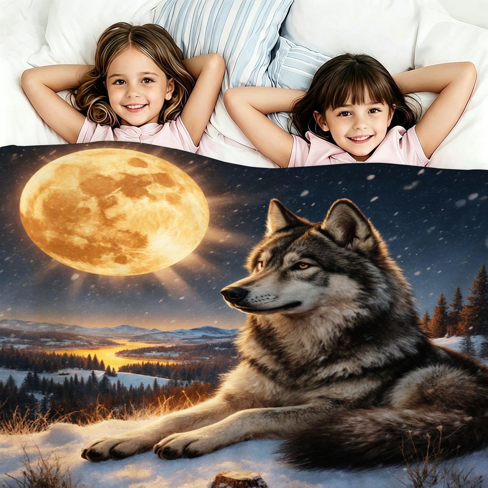 Manta Franela Sherpa 3D Lobo Lunar 3D 240x260cm para Cama 180-A382