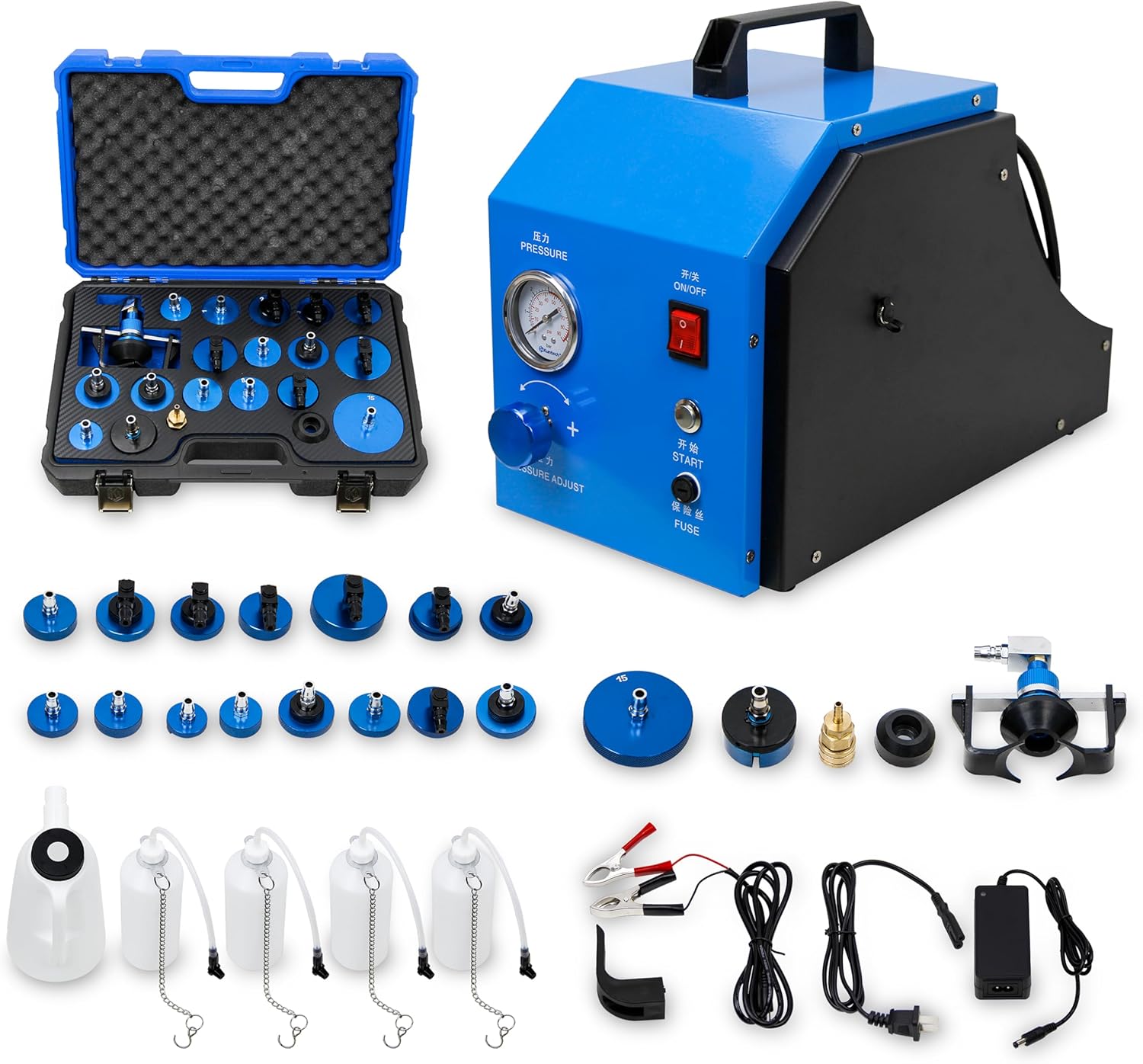 Electric Brake Bleeder Kit, 4-Wheel Simultaneous Smart Pulse Fluid Exchanger, DC 12V /AC 110V Automotive Brake Fluid Oil Exchanger Machine for All Vehicles One-Person Operation