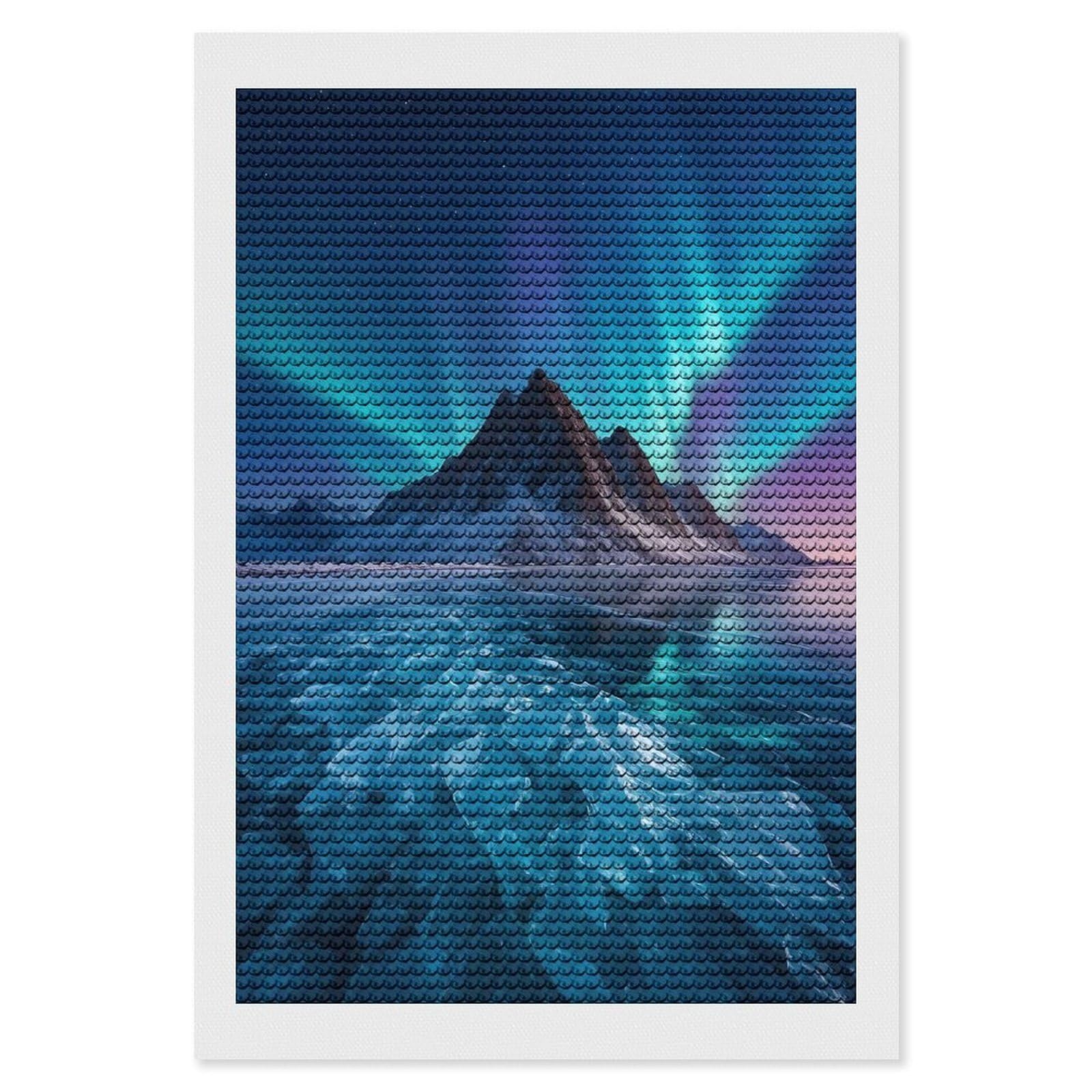 Junmoney Aurora Borealis Over Frozen Lake Diamond Art Kit 8"x12", Modern Decor, for Adults, Printed Canvas, Holiday Gift Idea, Fun Craft Experience