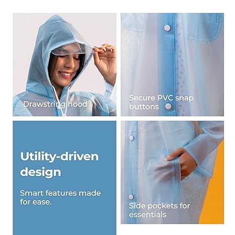 Lifelong Women's Raincoat | 100% Waterproof | Lightweight One-Piece Girls Raincoat With Hood, Side Pocket, Snap Buttons | Portable Travel Raincoat For Hiking, Trekking, Camping (L, Sky Blue) - Image 3