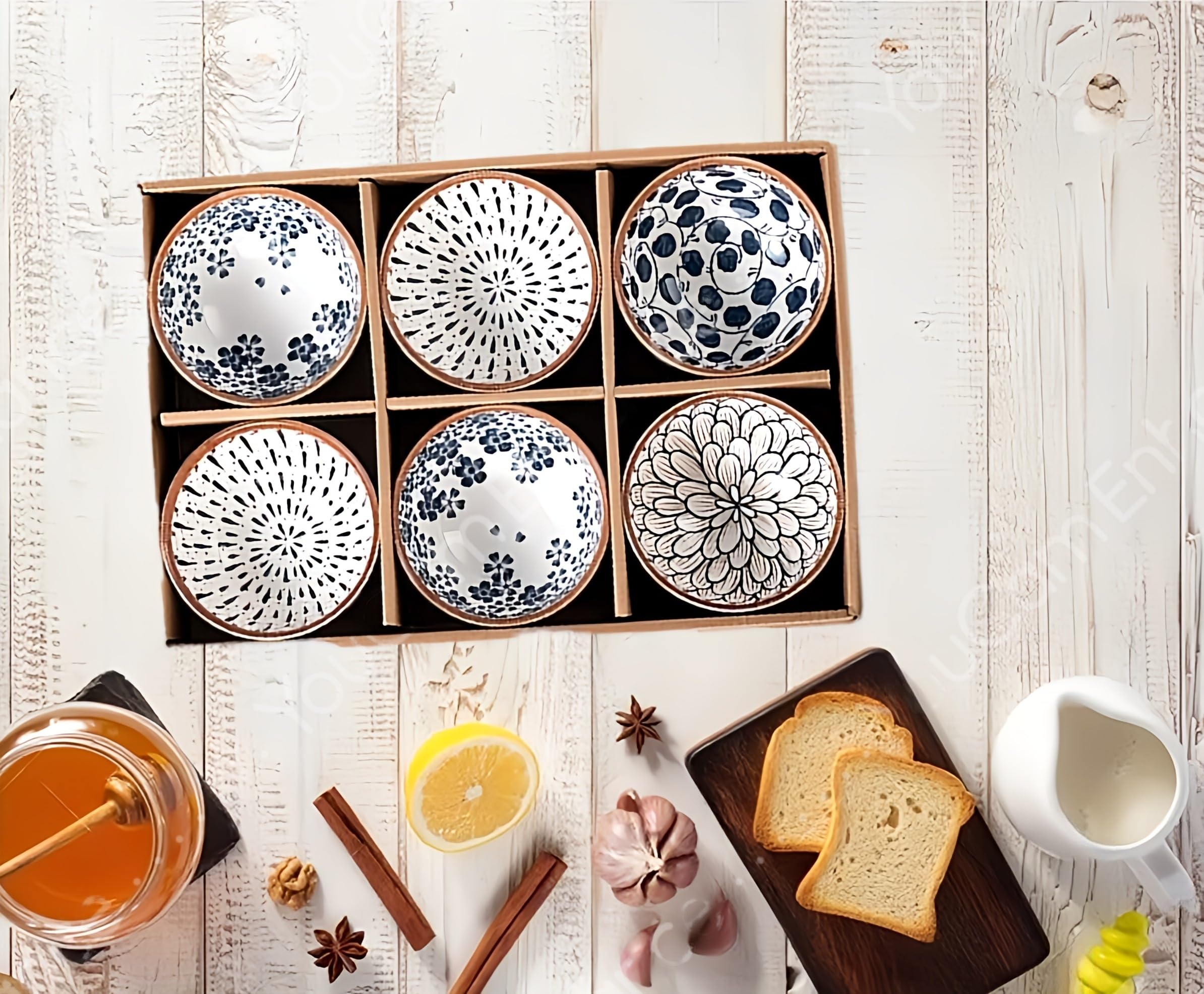 VATSHVI 6 Pieces Porcelian Bowl Set, Ceramic Kitchen Bowl Set