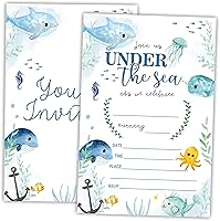 Vista 6 de AWSICE Invitaciones de cumpleaños bajo el mar, tarjetas de invitación rellenas de doble cara para fiestas de cumpleaños, niños, niñas, niños