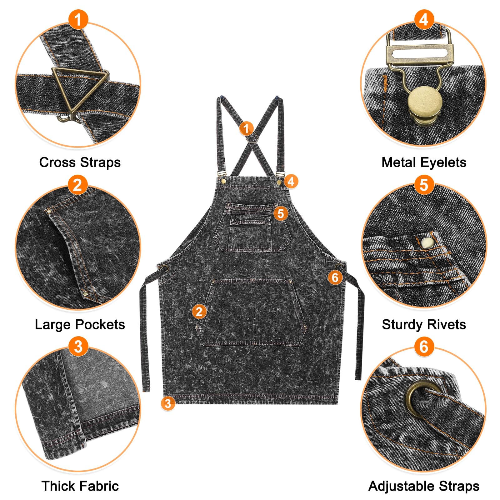 QUARKZMAN Grembiule Da Cucina Chef In Denim 60x80cm Regolabile Nero