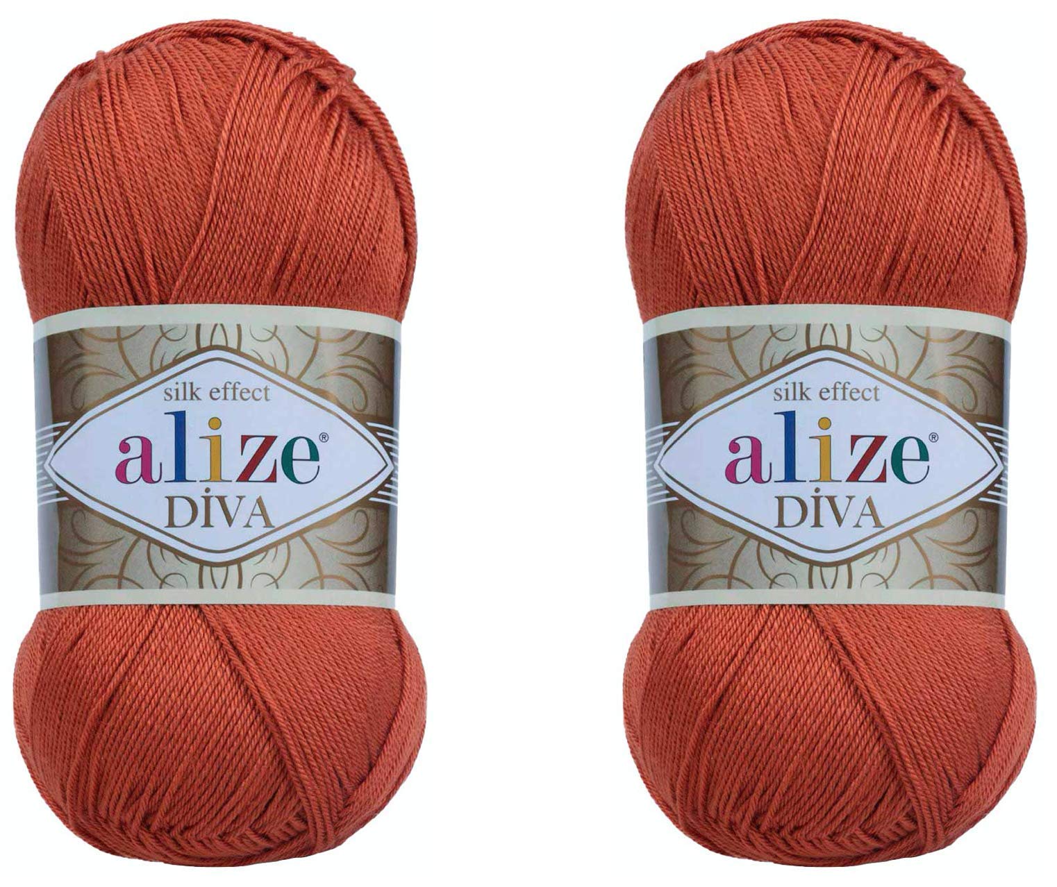 AlizeDiva Yarn Hand Knitting Yarn 100% Microfiber Acrylic Yarn Alize Diva Silk Effect Thread Crochet Art Lace Craft Lot of 2 skeins 200gr 767 yds (36 - Terra)