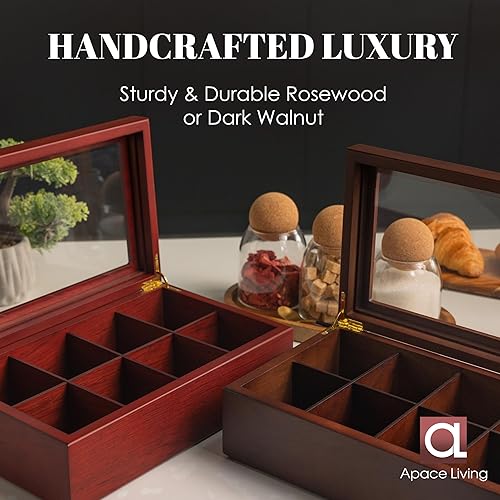 Miniatura 6 de Caja de té  Organizador de bolsas de té de madera de lujo de The Apace Premier Collection  Contenedor de almacenamiento de té de 6 compartimentos