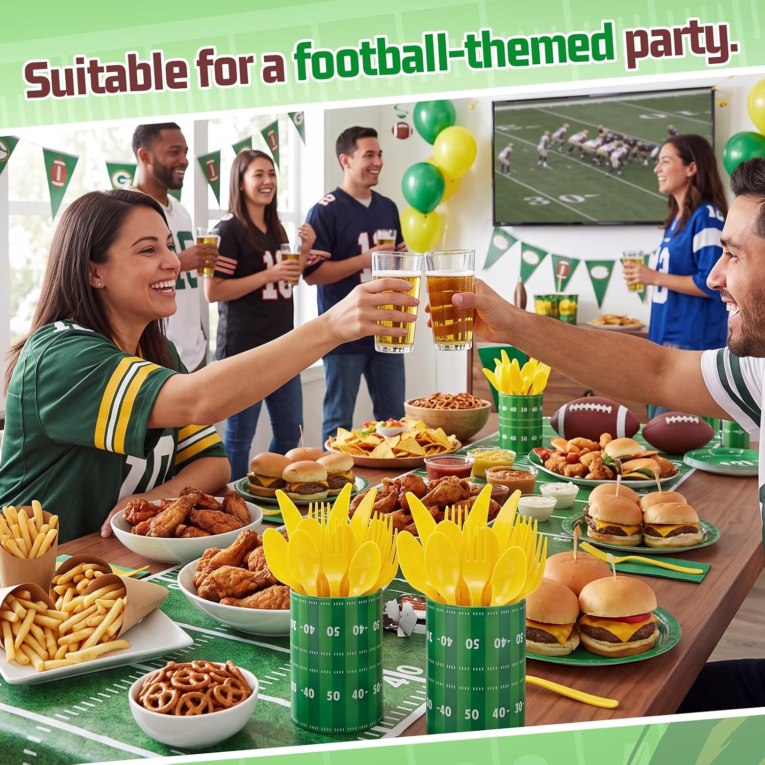 3 Sets Football Field Party Supplies 90 Disposable Cutlery