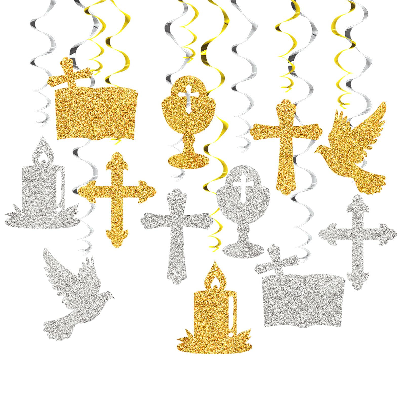 alloneslife Communion Theme Spirals Hanging Decorations for Party Enhancement Easy Installation Crosses Doves Streamers Communion Theme Party Spirals Decoration