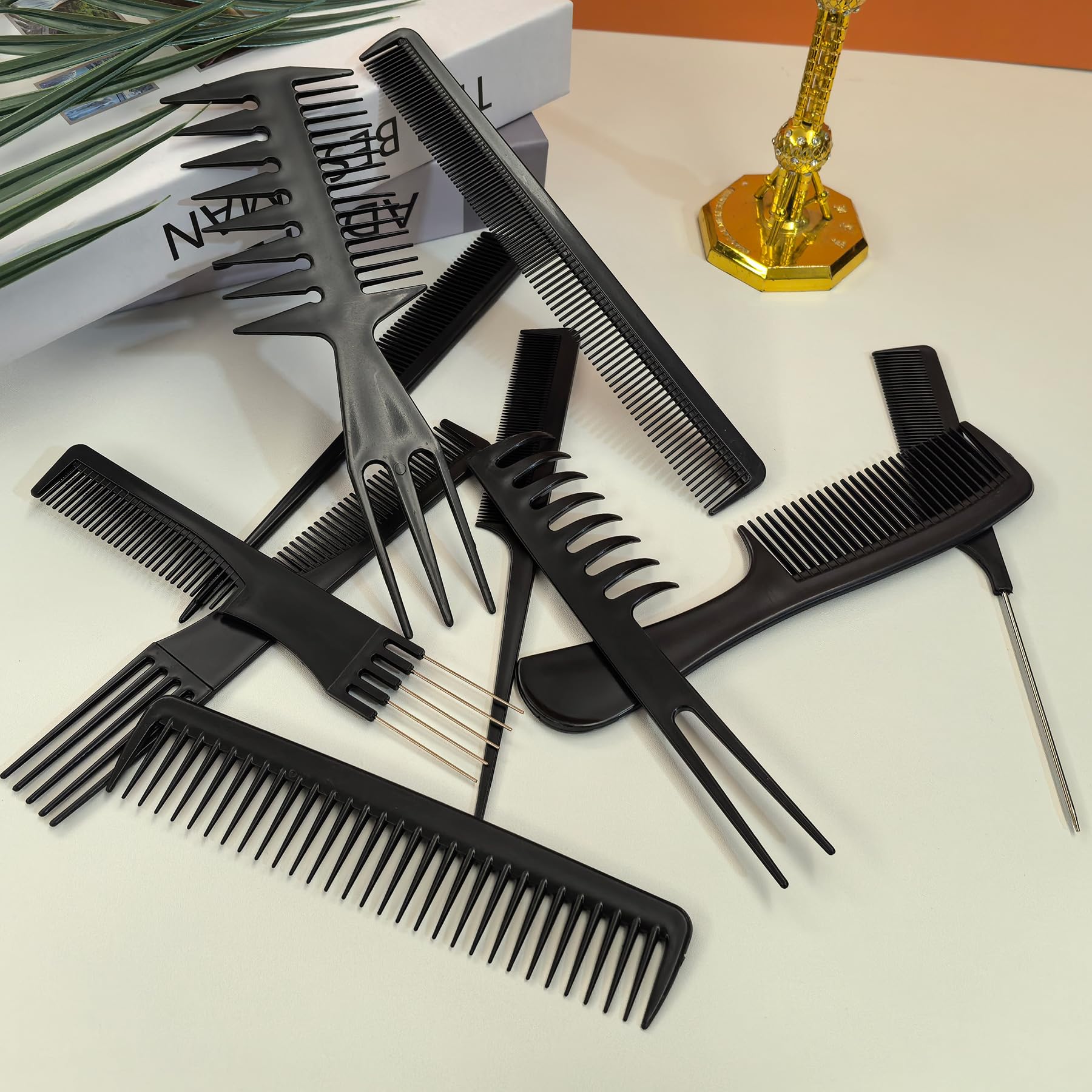 Juego de 10 peines para estilistas – Paquete variado profesional con peines para todo tipo de cabello y estilos 2