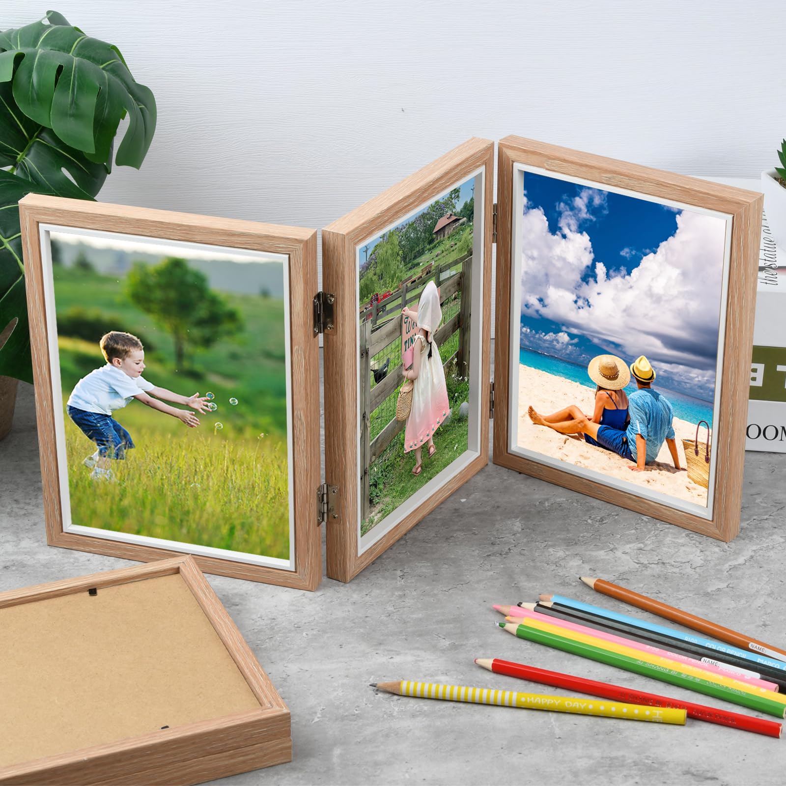 Ehuihuan Houten fotolijst, dubbele collage, scharnier, drievoudig
