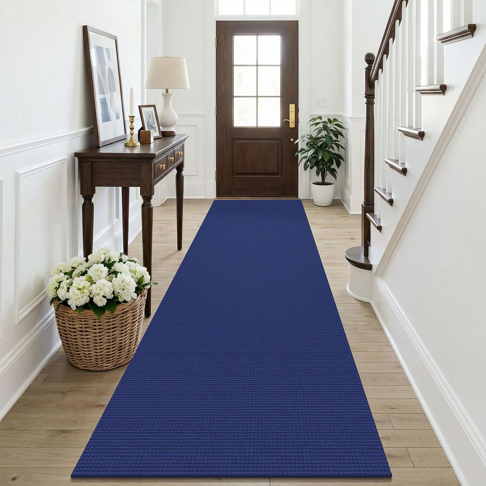 KOZYFLY Cotton Runners Rugs for Hallway 3x10, Wide Washable Runner Rug, Woven Non Slip Kitchen Runner, Braided Entryway Rug, Floor Carpet for Entry, Aisle, Hall, Royal Blue/Navy — image 1