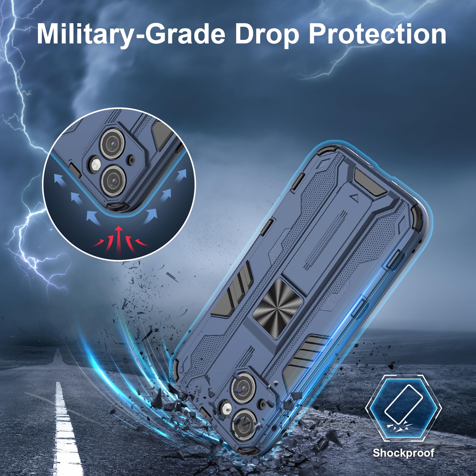 Funda para Xiaomi Redmi Note 15 Pro 5G, Carcasa Antigolpes con Soporte anular metálico, Case Protectora de Grado Militar, Azul — view 750