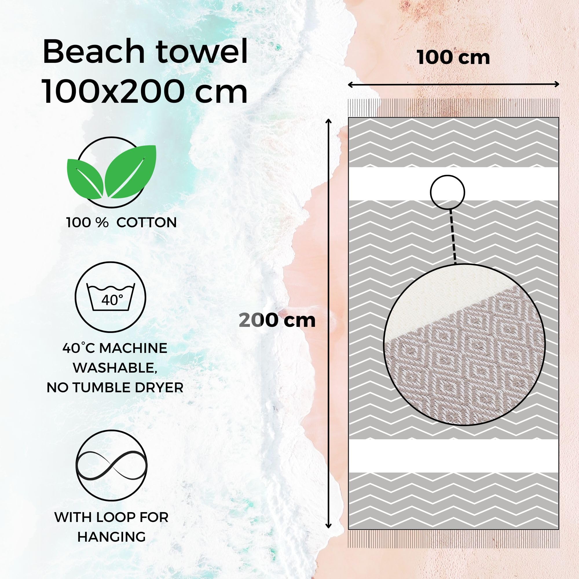 Flora Furora Beach Towel Large 100 x 200 cm: Cotton (Set of 2), Light, Long, Thin, Compact, Premium Quality, Hammam Towel - Image 4