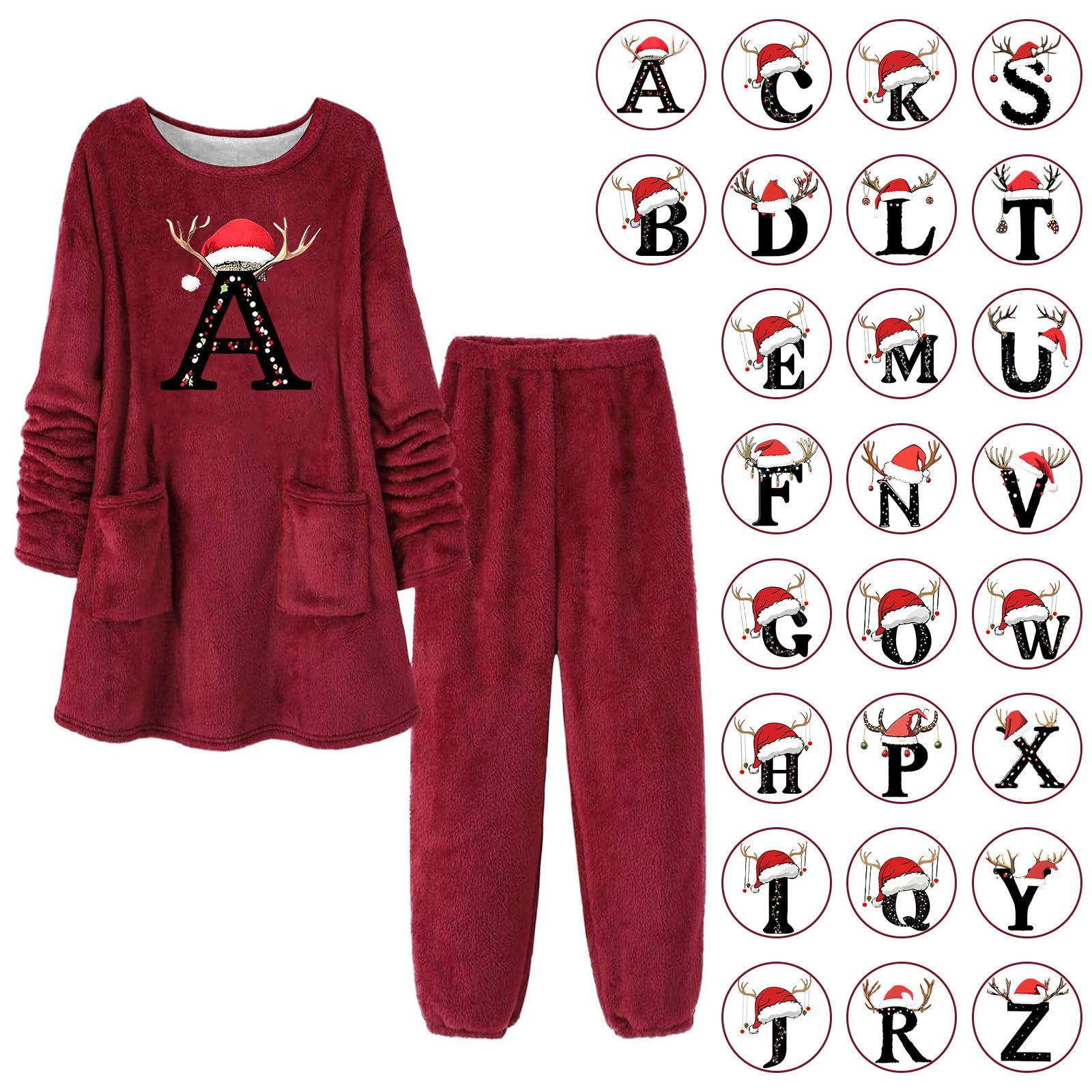 Pigiama natalizio da donna, in flanella, in pile, 2 pezzi, per festività, soffice, biancheria da notte Dciker, inverno, autunno, lounge