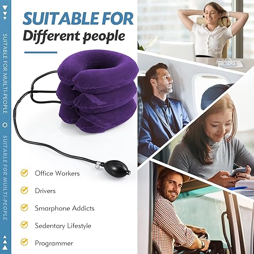 Miniatura 4 de Jaximy Estirador de cuello dispositivo de tracción cervical alivio del dolor de cuello soporte inflable ajustable y almohada cervical dispositivo de